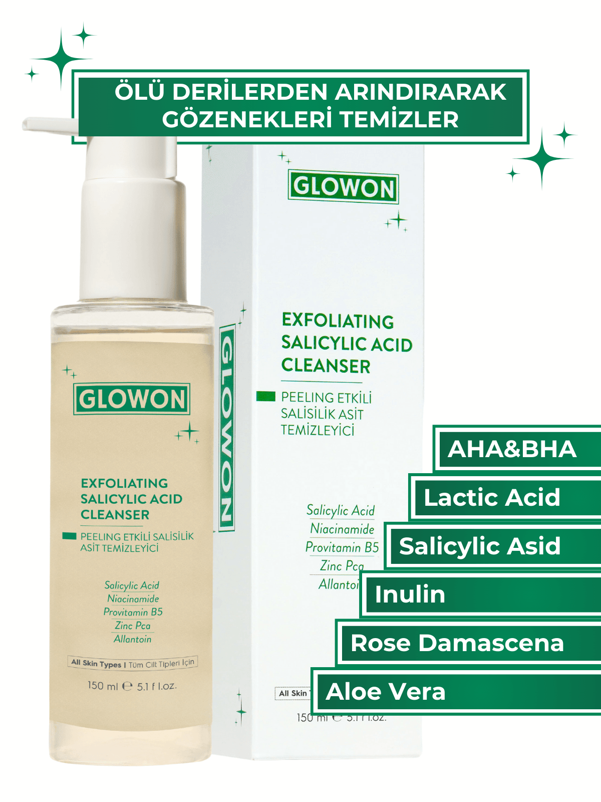 GLOWON EXFOLIATING SALICYLIC ACID CLEANSER – YÜZ TEMİZLEME JELİ 150 ML