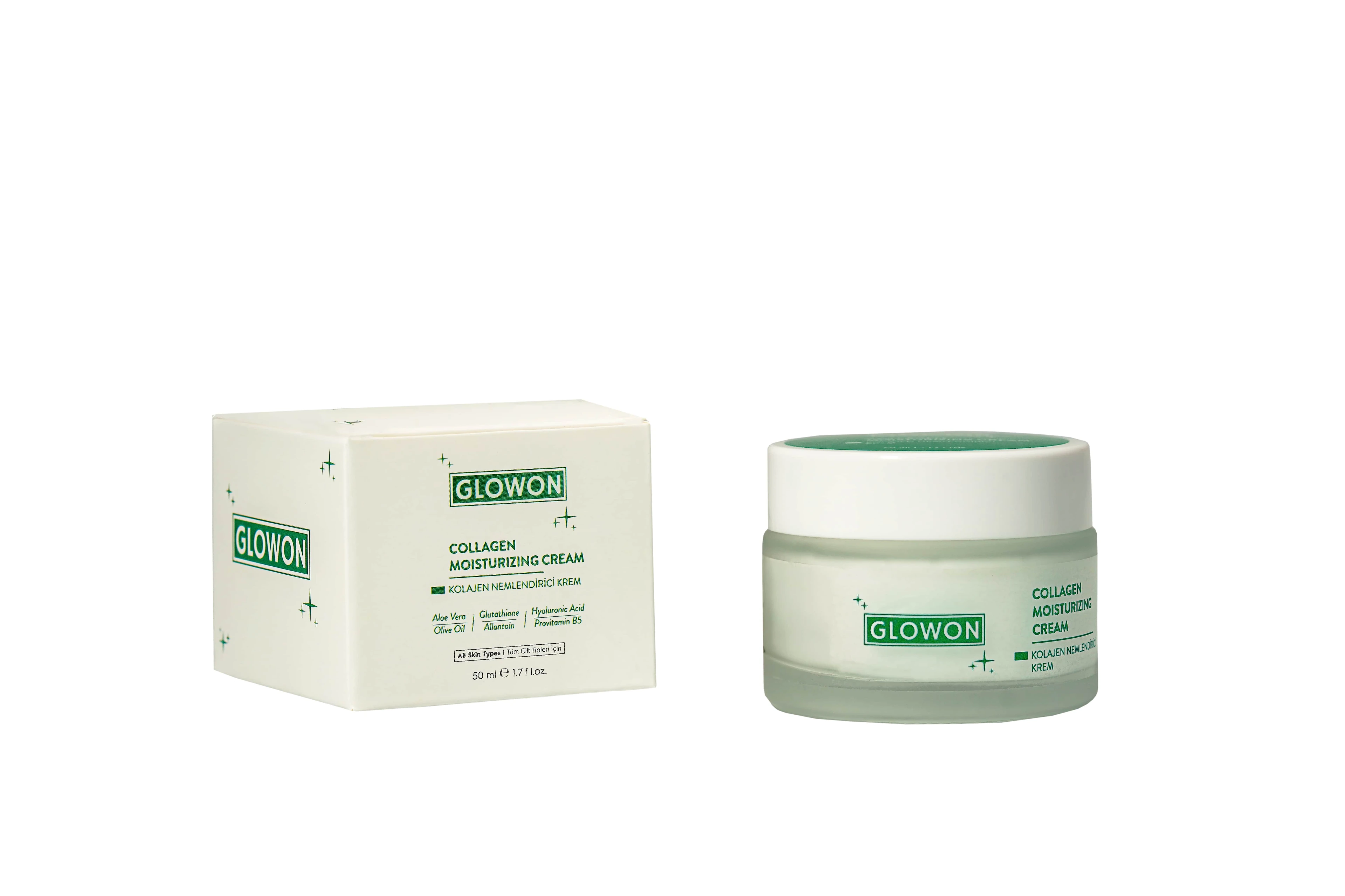 GLOWON SPF 50+ Güneş Kremi ve Nemlendirici Krem İçeren Cilt Koruma İkili Seti