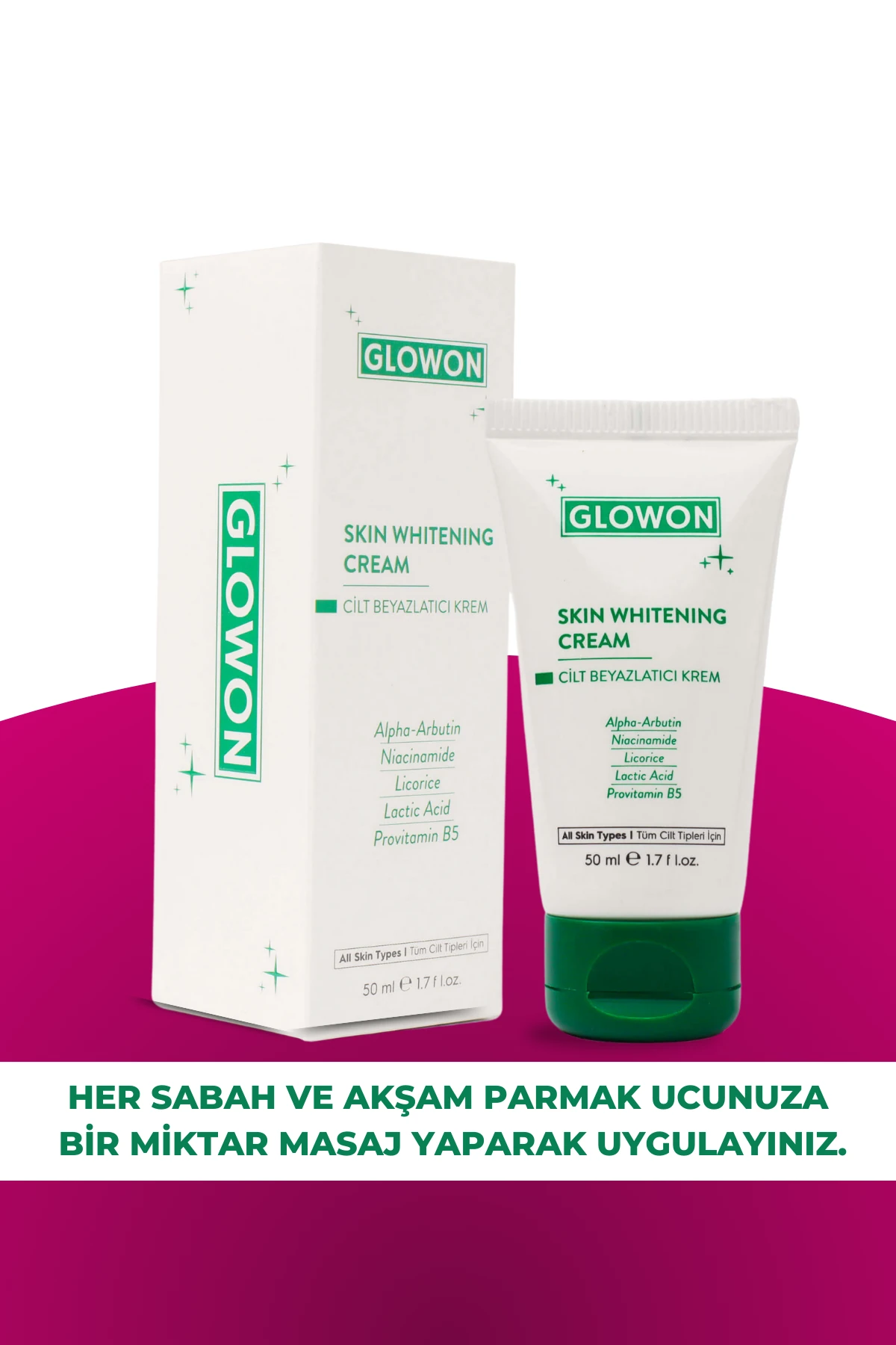 GLOWON Alpha Arbutin ve Niasinamid İçerikli Leke Karşıtı Cilt Beyazlatıcı Krem 50ml