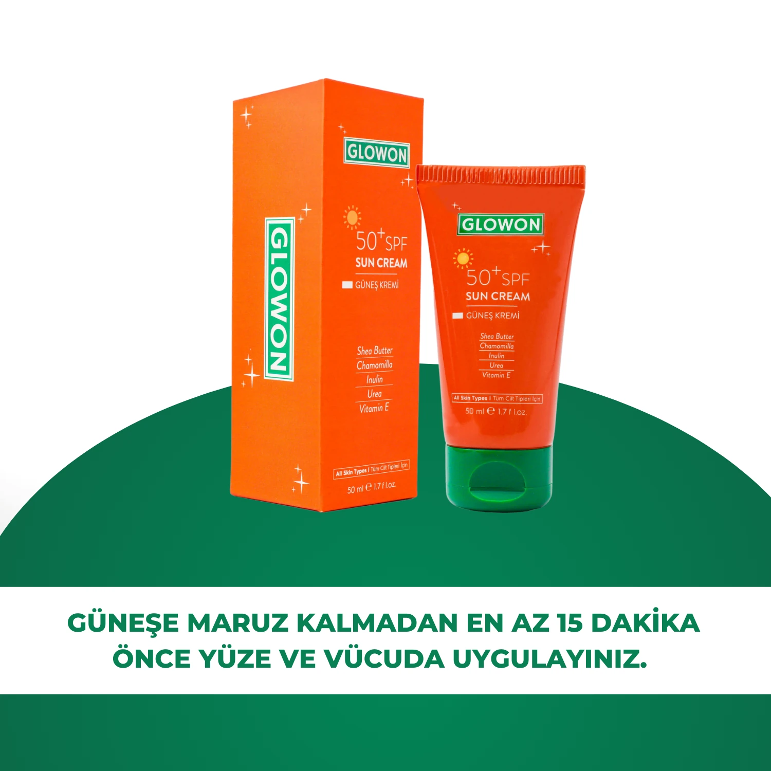 GLOWON SPF 50+ Yüz Güneş Kremi 50ml - Kolajen ve Hyaluronik Asitli Yaşlanma Karşıtı Koruma