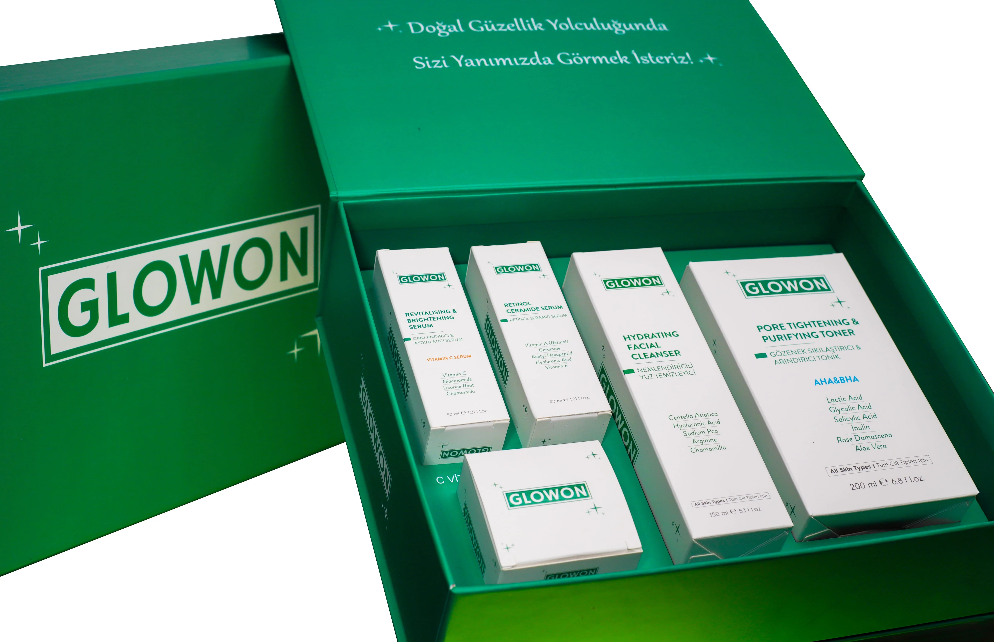 GLOWON Retinol ve C Vitamini İçeren Kapsamlı Gündüz-Gece Cilt Bakım Rutini Seti 5'li