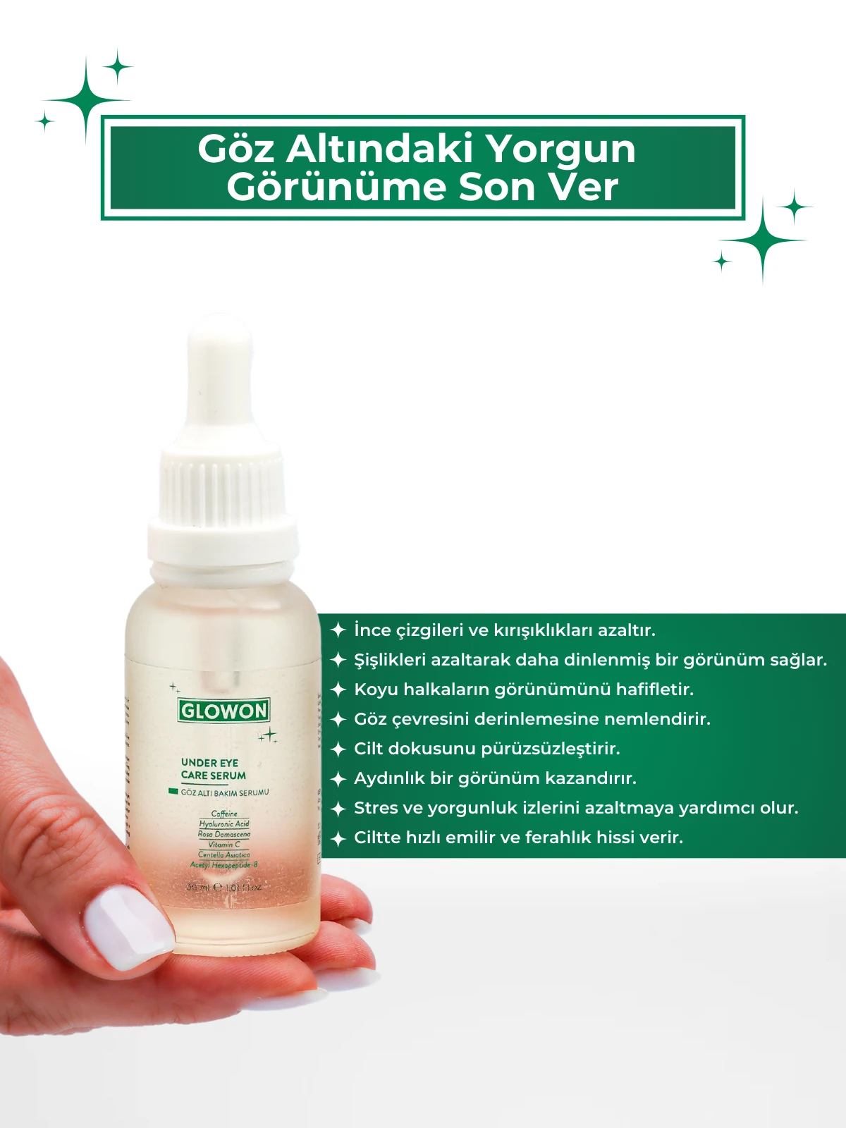 GLOWON Koyu Halka, Leke ve Kırışıklık Karşıtı 3'lü Göz Çevresi Bakım Seti