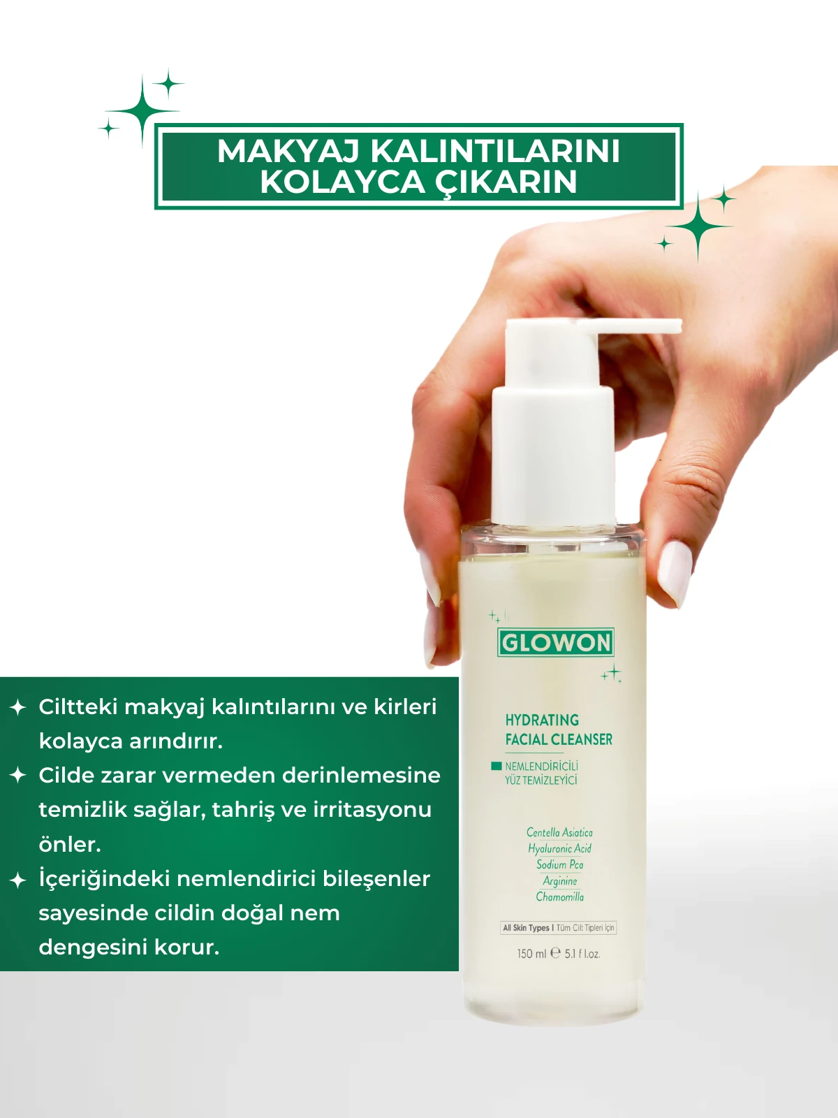 GLOWON Nemlendirici ve Yatıştırıcı Makyaj Temizleme Jeli 150ml - Hassas Ciltler İçin