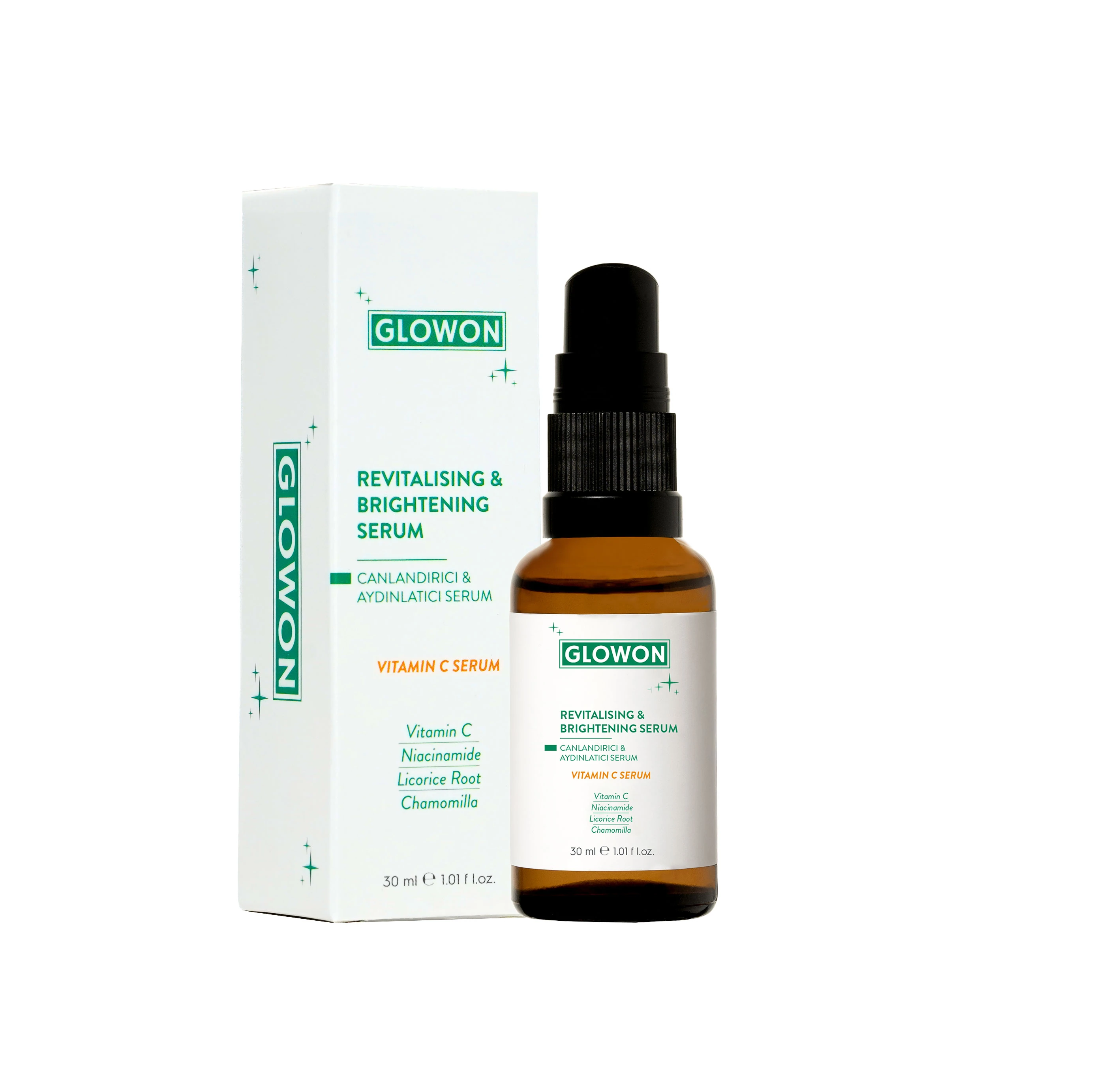 GLOWON Arındırıcı Tonik ve C Vitamini Serumu İçeren Pürüzsüz Cilt Bakım İkili Set