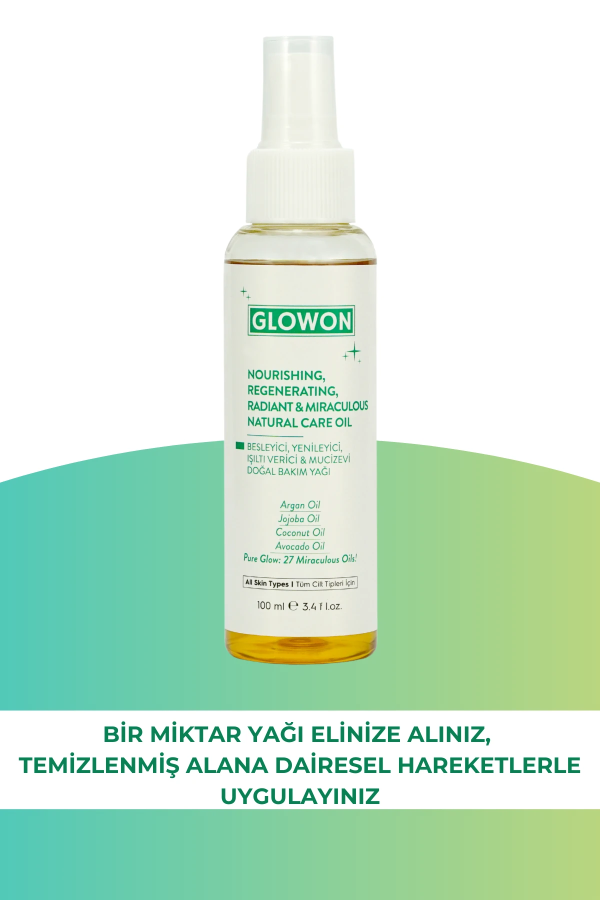 GLOWON 27 Bitkisel Yağ İçeren Mucizevi Doğal Bakım Yağı 100ml - Yüz, Saç ve Vücut İçin