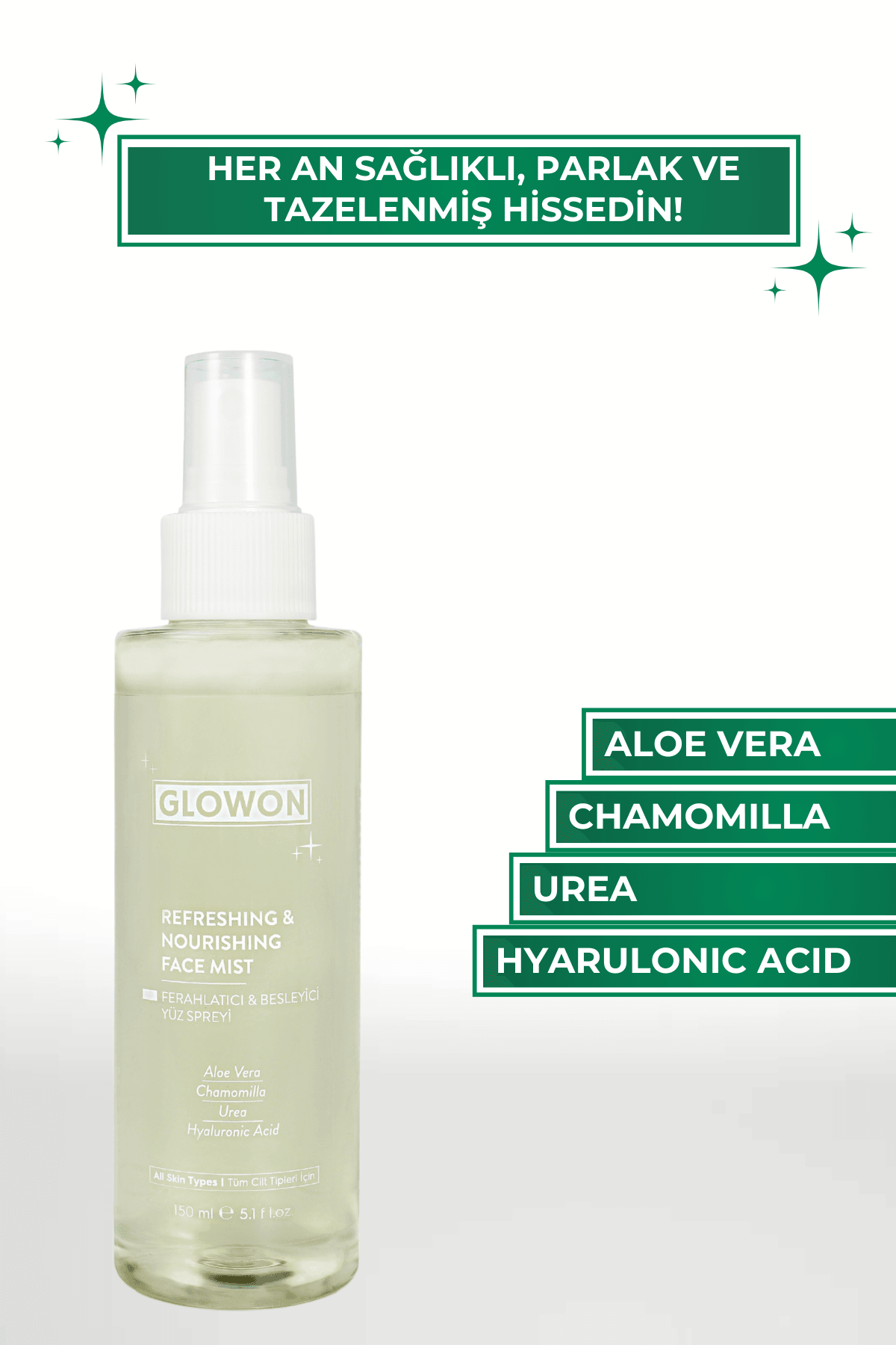 GLOWON FERAHLATICI VE BESLEYİCİ YÜZ SPREYİ 150 ML