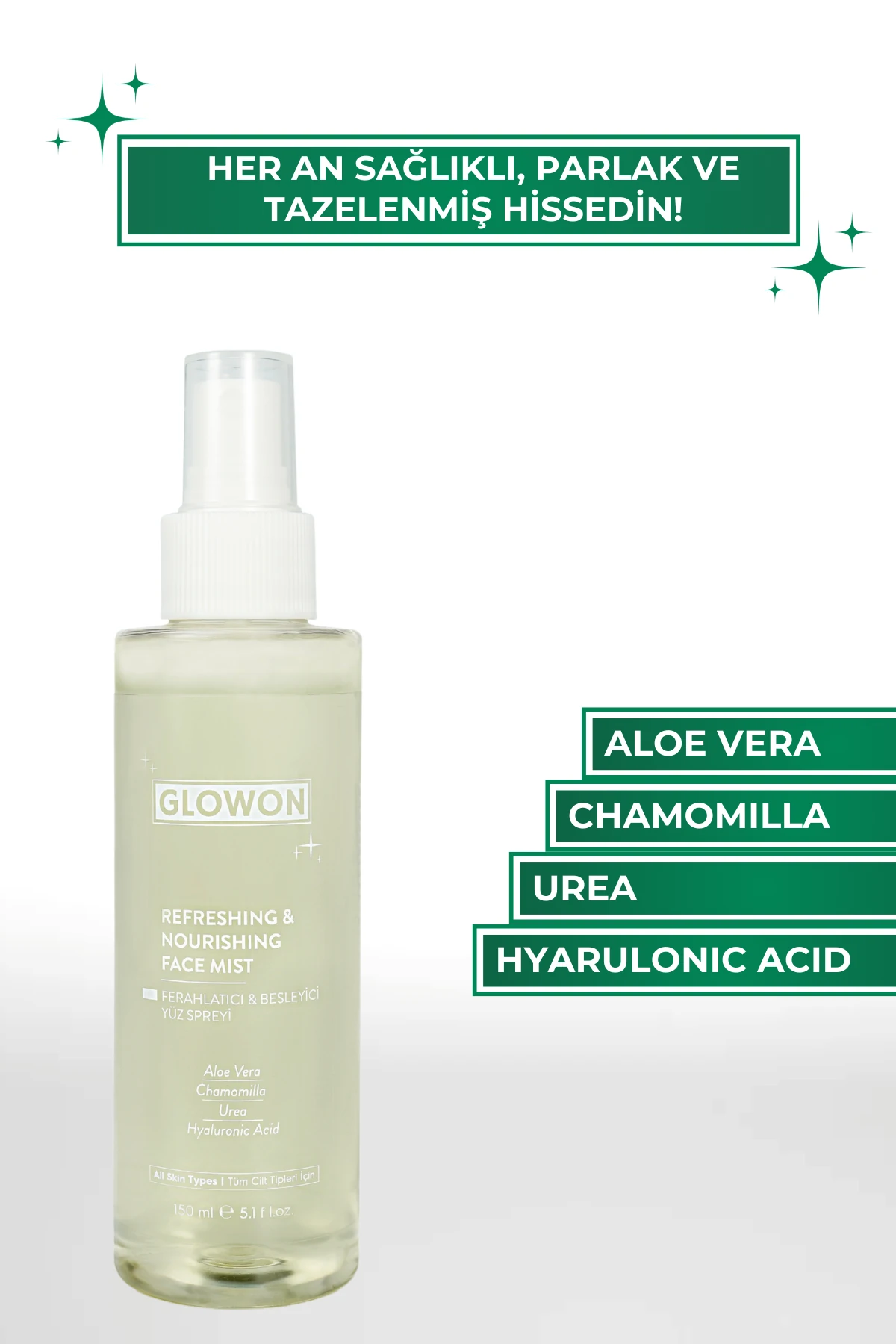 GLOWON Hyaluronik Asitli Nemlendirici ve Ferahlatıcı Yüz Spreyi 150ml