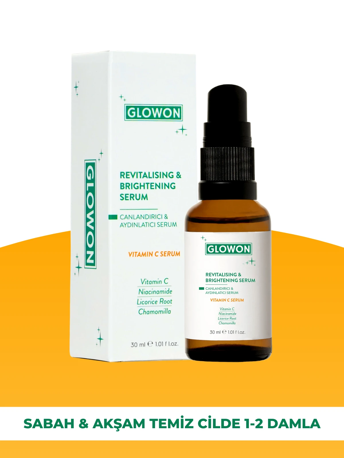 GLOWON %10 Niasinamid ve C Vitamini (SAP) İçeren Aydınlatıcı & Leke Karşıtı Serum 30ml