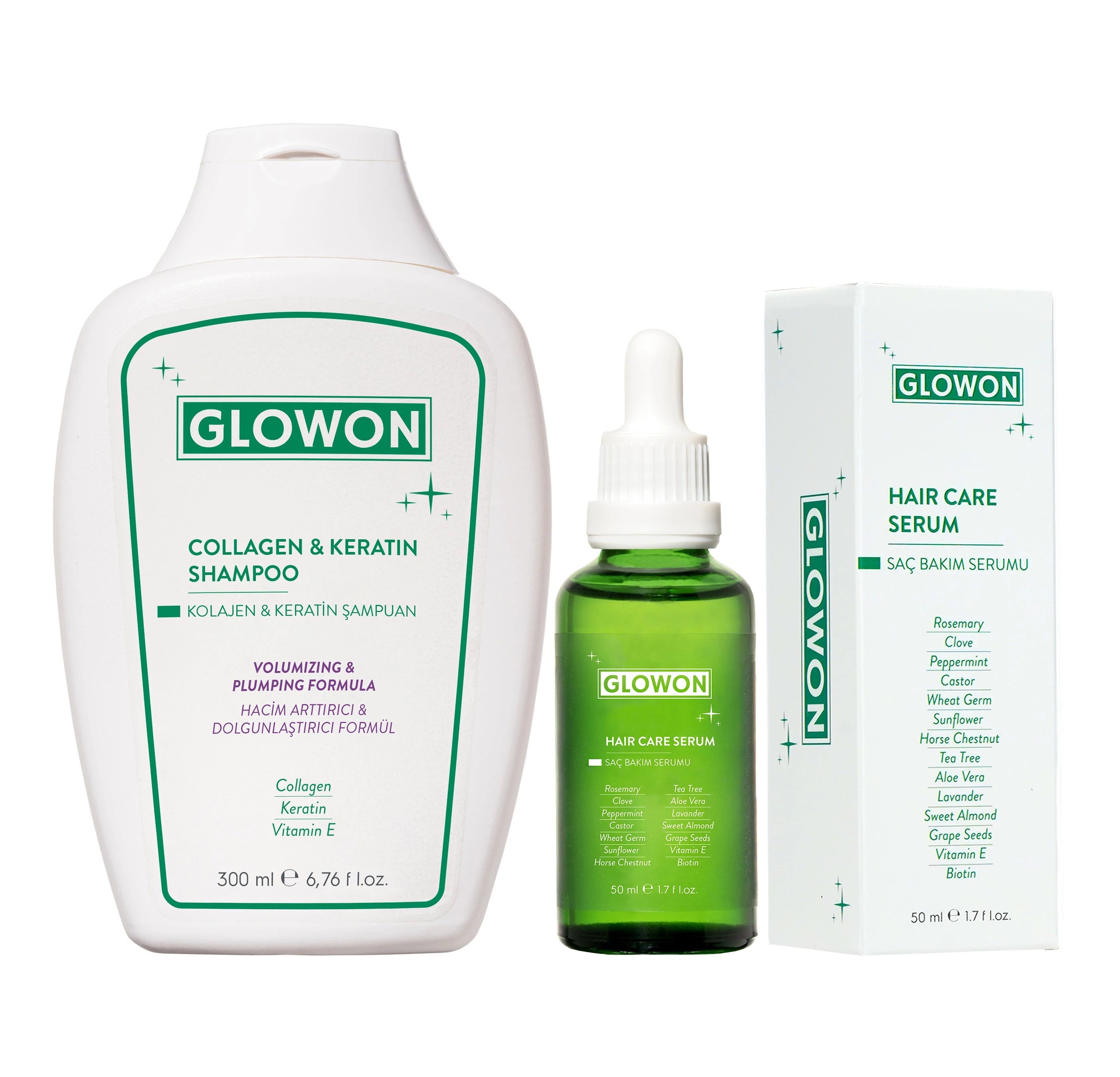 GLOWON Argan Yağlı Şampuan ve Saç Serumu İçeren Nemlendirici Onarıcı Saç Bakım İkili Set