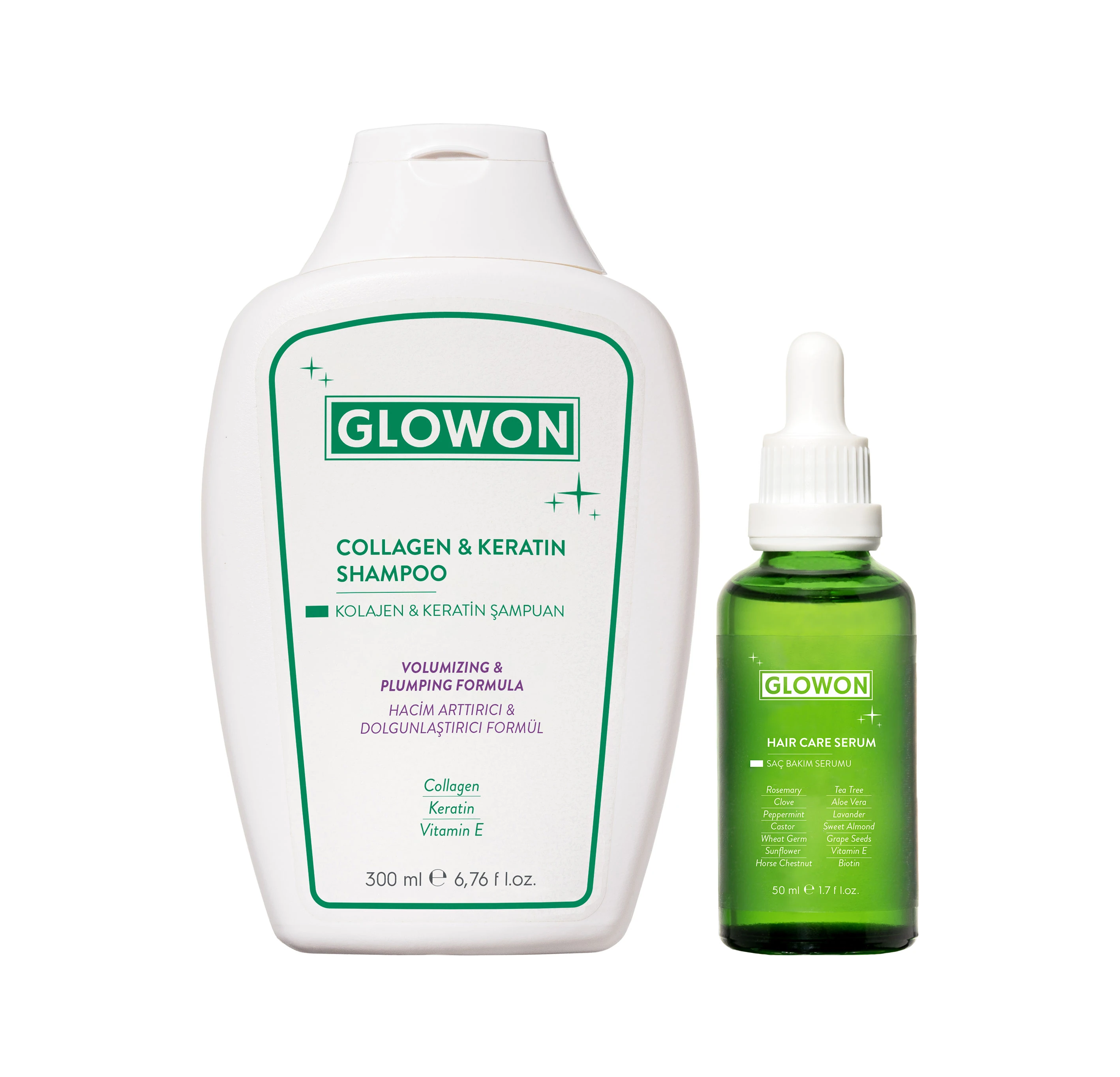 GLOWON Argan Yağlı Şampuan ve Saç Serumu İçeren Nemlendirici Onarıcı Saç Bakım İkili Set