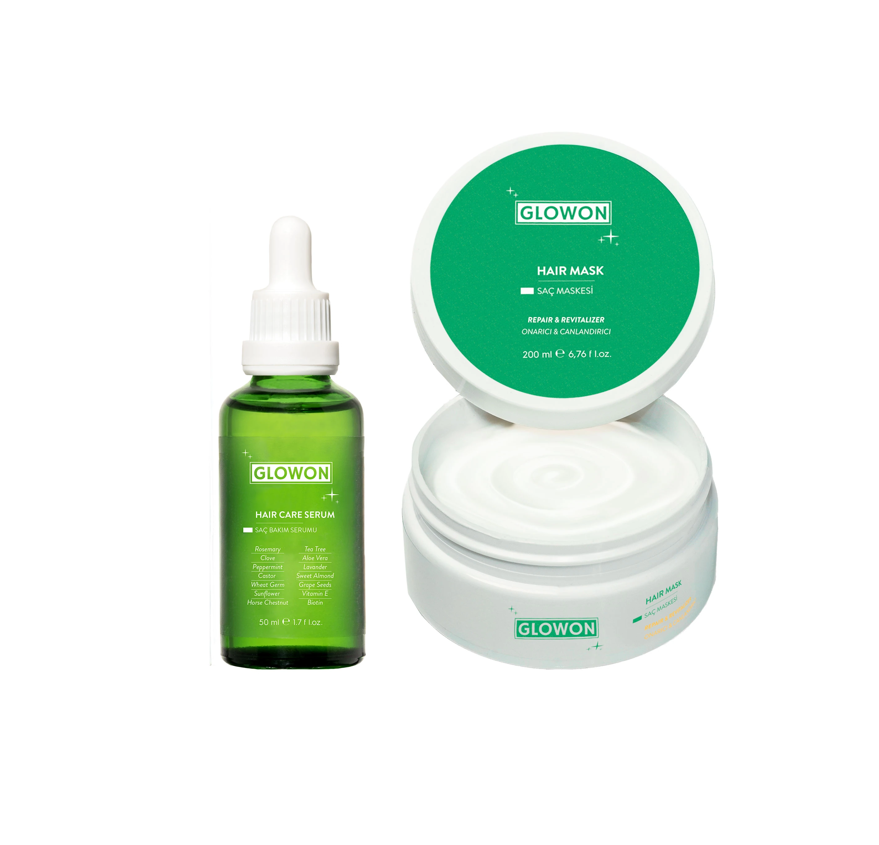 GLOWON Saç Maskesi ve Saç Serumu İçeren Yoğun Nemlendirici Kuru Saç Bakım İkili Set