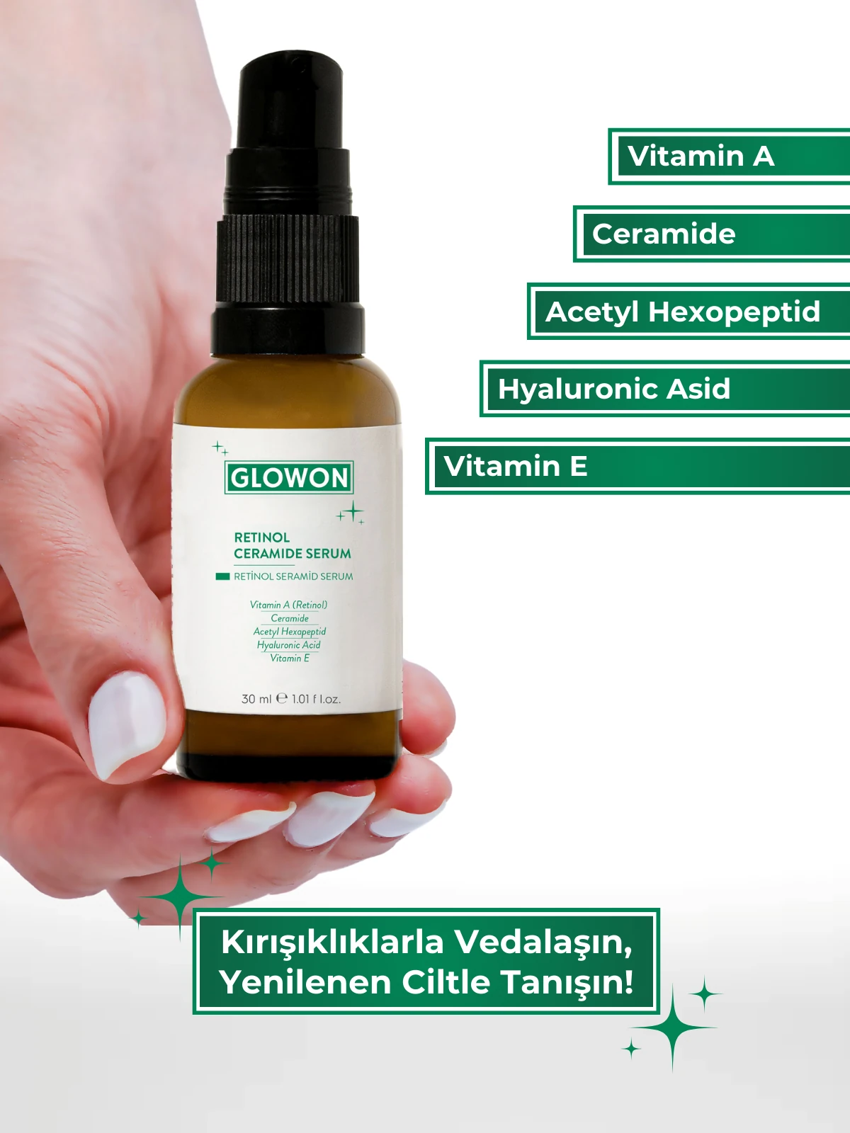 GLOWON Retinol ve Seramid İçeren Kırışıklık Karşıtı ve Hücre Yenileyici Serum 30ml