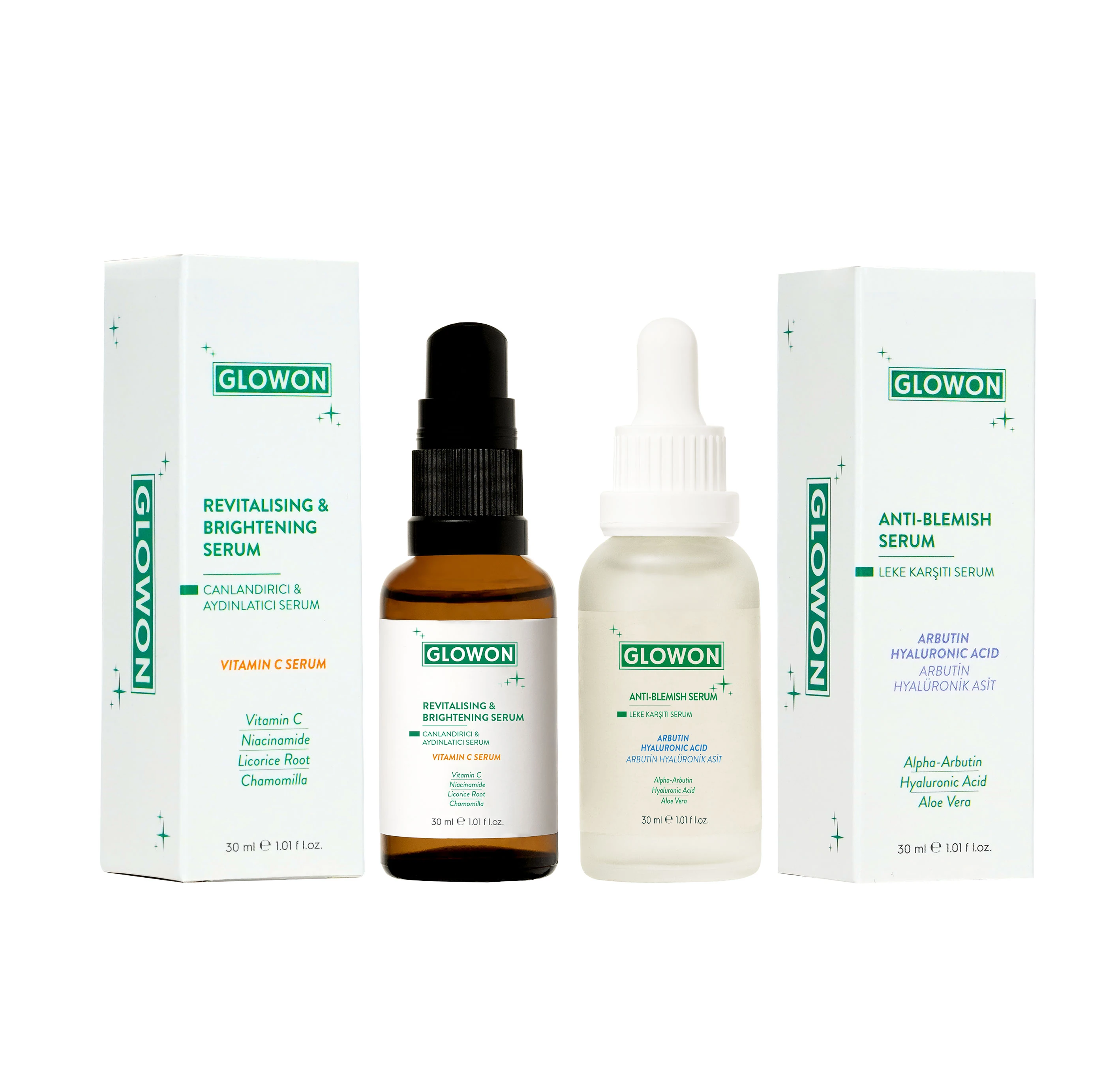 GLOWON C Vitamini ve Leke Karşıtı Serum İçeren Cilt Aydınlatıcı İkili Set