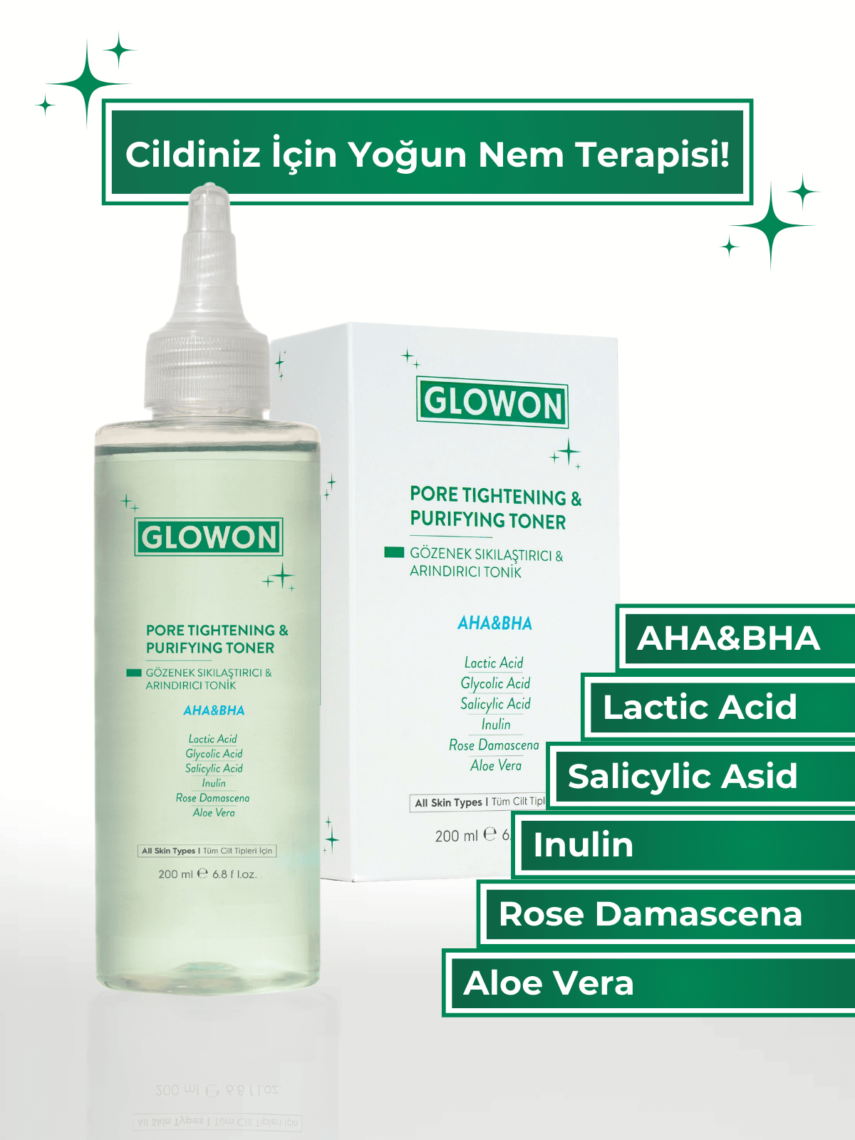 GLOWON GÖZENEK SIKILAŞTIRICI VE ARINDIRICI TONİK – AHA&BHA 200 ML