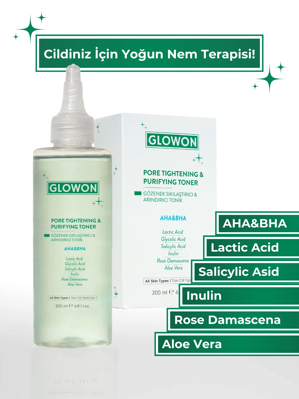 GLOWON AHA BHA Gözenek Sıkılaştırıcı ve Siyah Nokta Karşıtı Arındırıcı Tonik 200ml