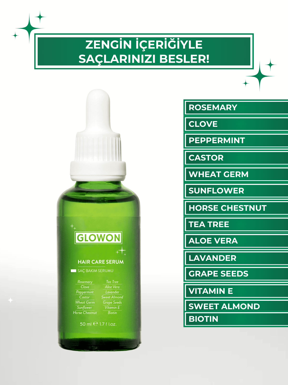 GLOWON SAÇ BAKIM SERUMU – BİBERİYE VE AROMATİK YAĞLAR 50 ML