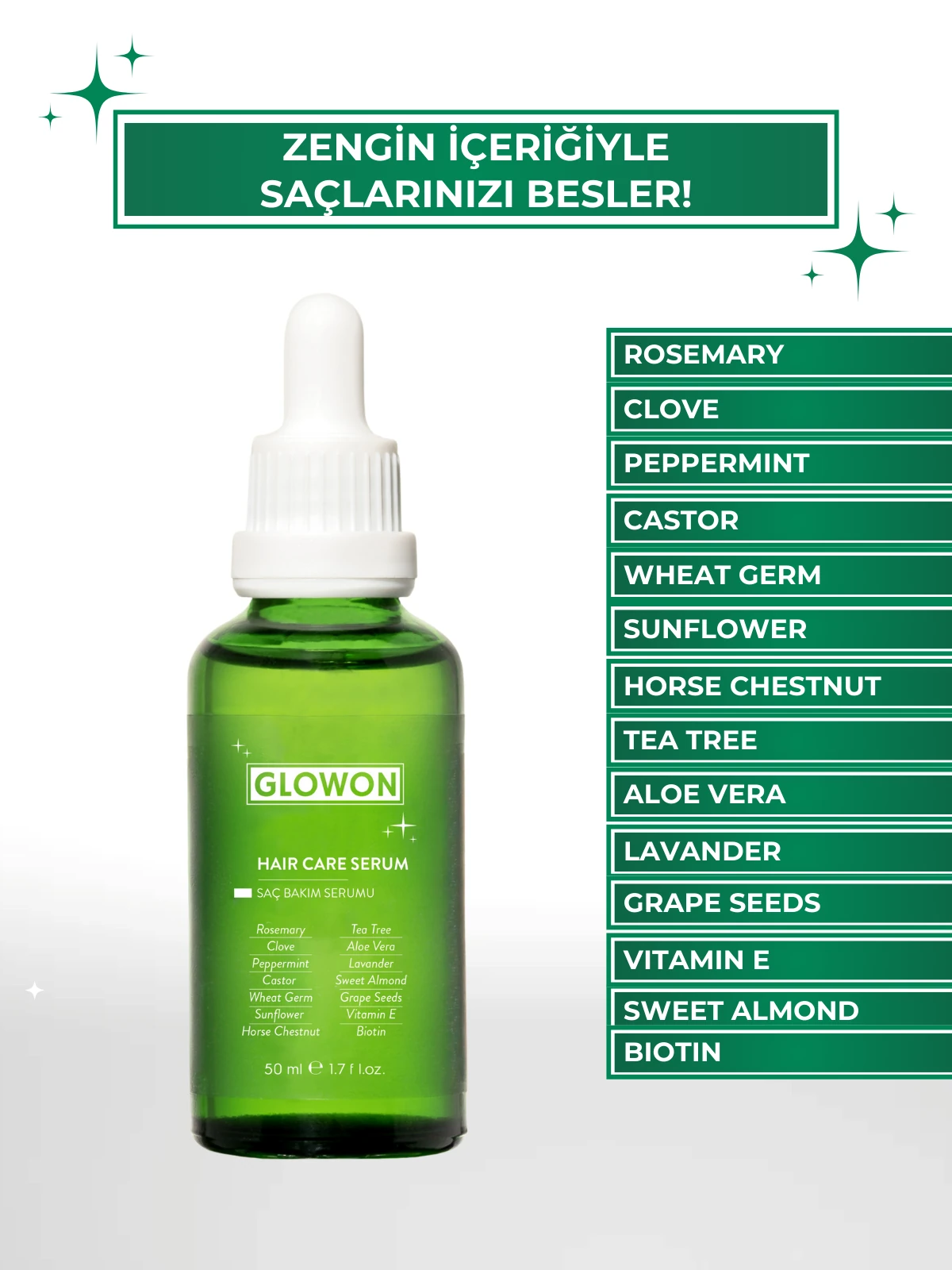 GLOWON Biberiye ve 27 Doğal Yağ İçeren Saç Dökülmesine Karşı Onarıcı Saç Bakım Serumu 50ml