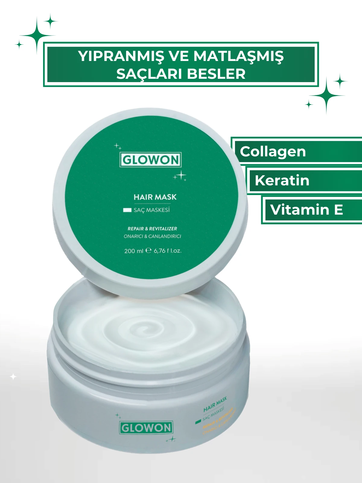 GLOWON Sülfatsız ve Parabensiz Onarıcı Saç Maskesi 250ml - Kuru ve Yıpranmış Saçlar İçin