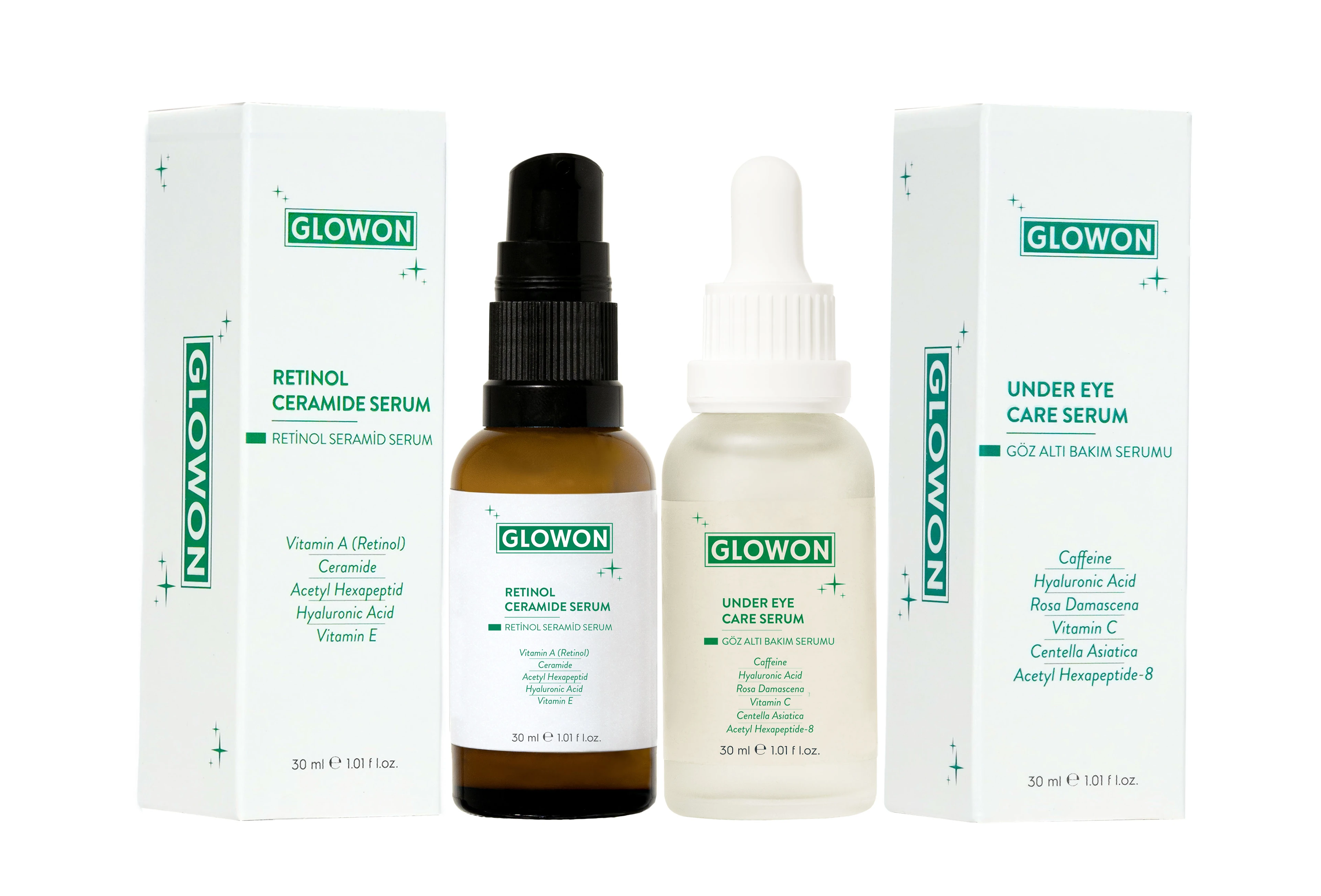 GLOWON Retinol ve Göz Altı Serumu İçeren Yoğun Gece Bakım İkili Set