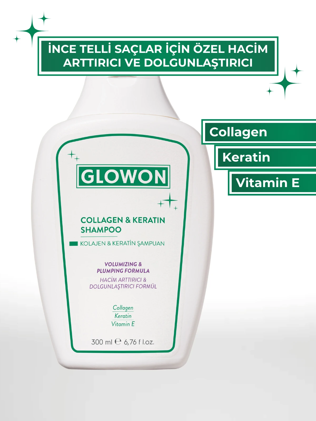 GLOWON Kolajen ve Keratin İçeren Hacim Artırıcı ve Güçlendirici Şampuan 300ml