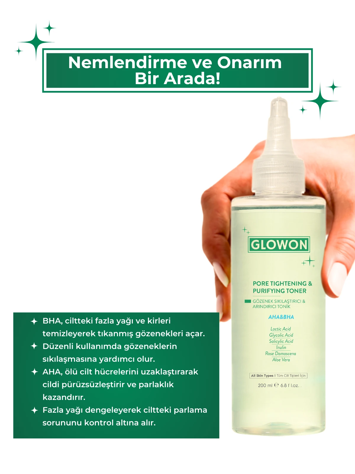 GLOWON Arındırıcı Tonik ve C Vitamini Serumu İçeren Pürüzsüz Cilt Bakım İkili Set