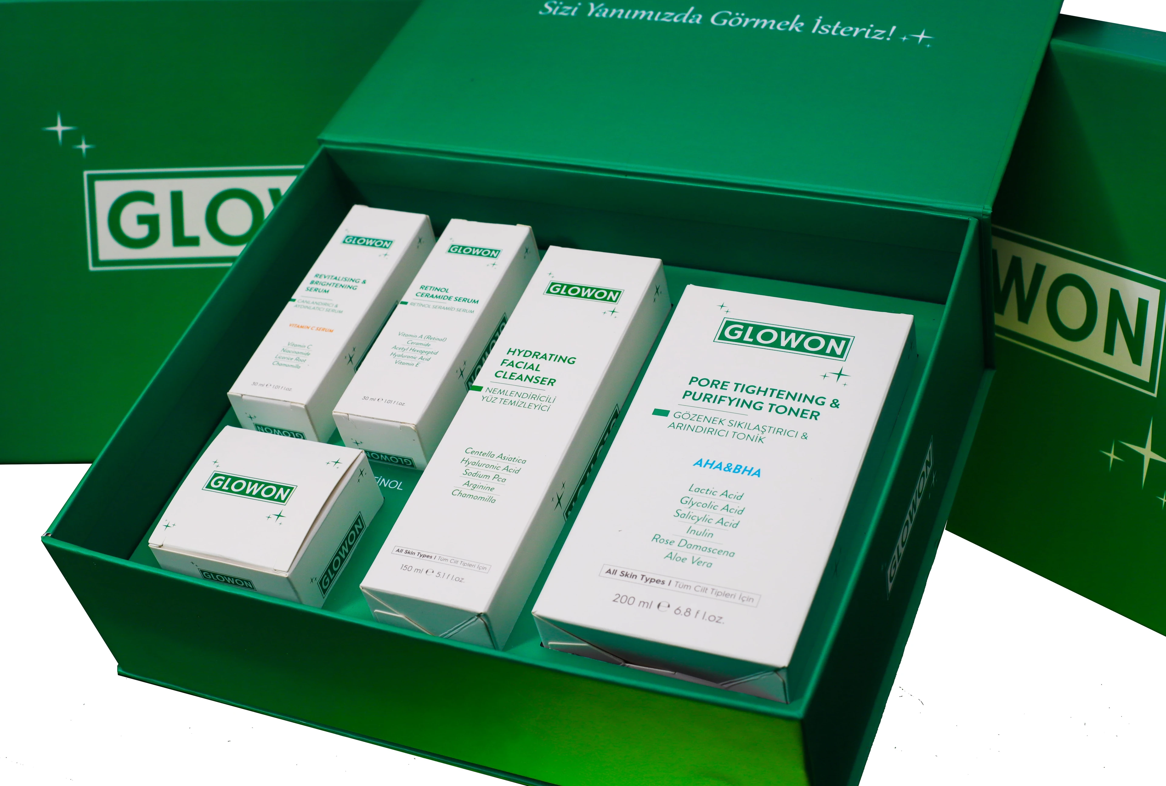 GLOWON Retinol ve C Vitamini İçeren Kapsamlı Gündüz-Gece Cilt Bakım Rutini Seti 5'li
