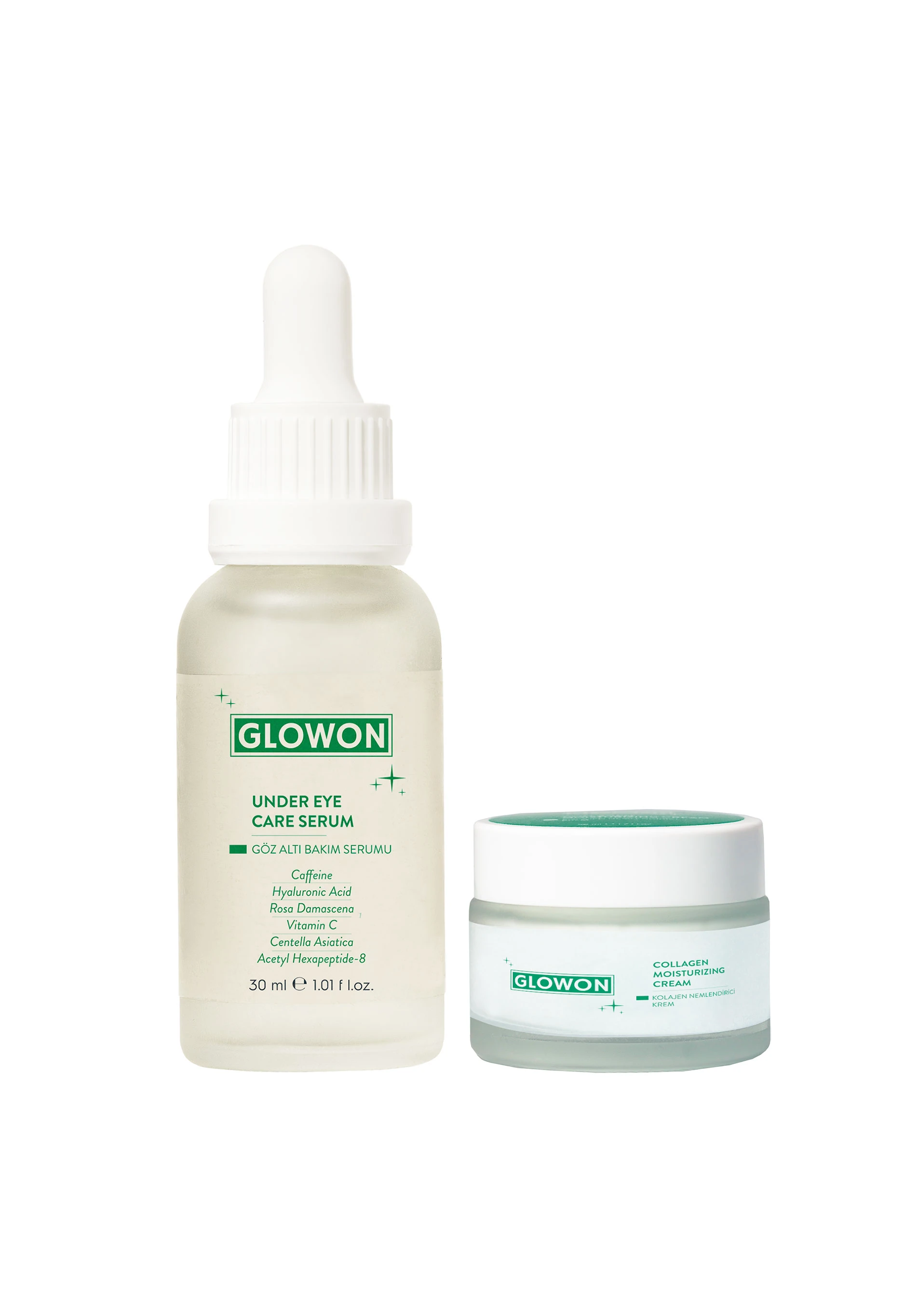 GLOWON Göz Altı Serumu ve Nemlendirici Krem İçeren Koyu Halka & İnce Çizgi Karşıtı Göz Çevresi İkili Set