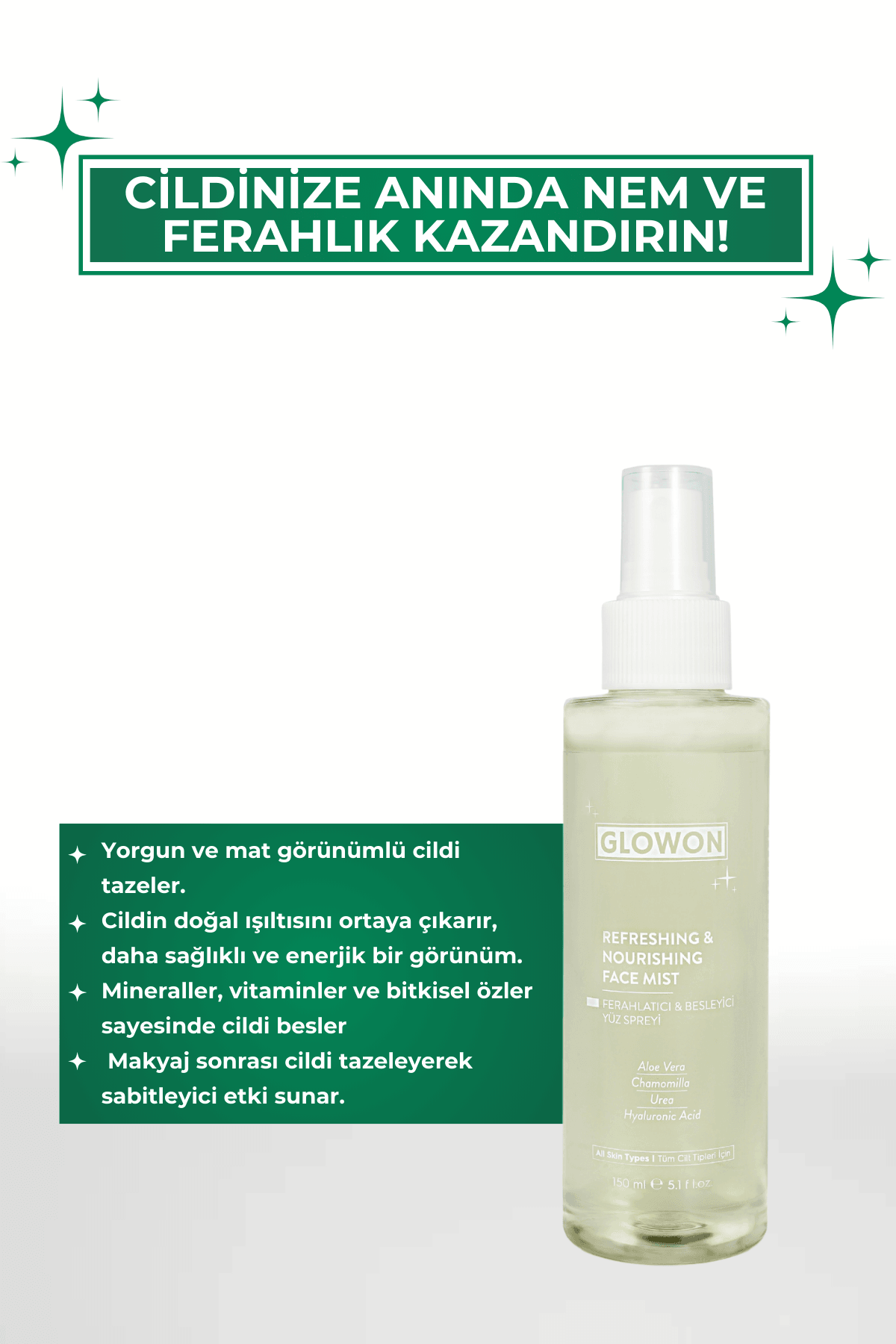 GLOWON FERAHLATICI VE BESLEYİCİ YÜZ SPREYİ 150 ML