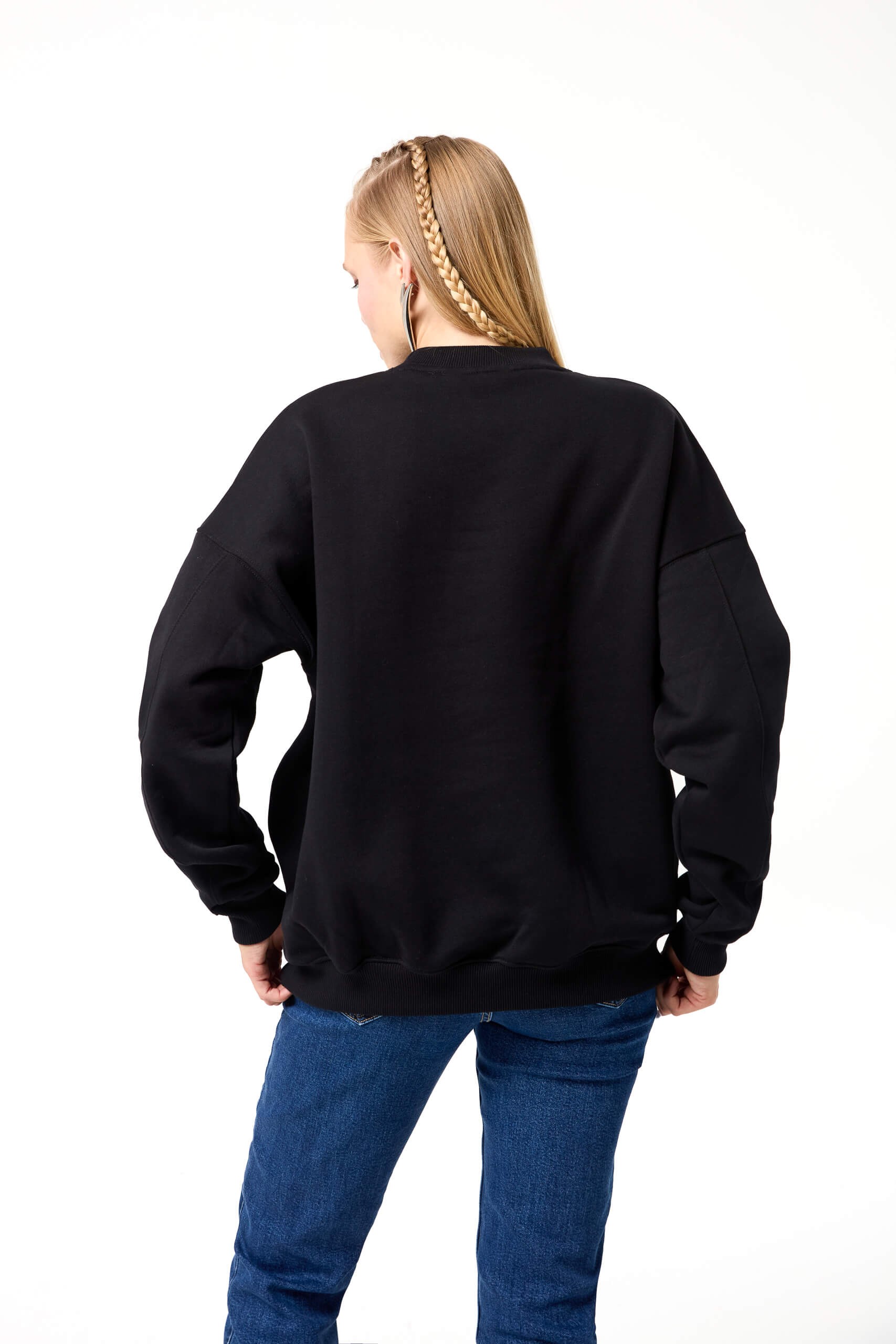 Logo Nakışlı Oversize Basic Sweatshirt - Siyah