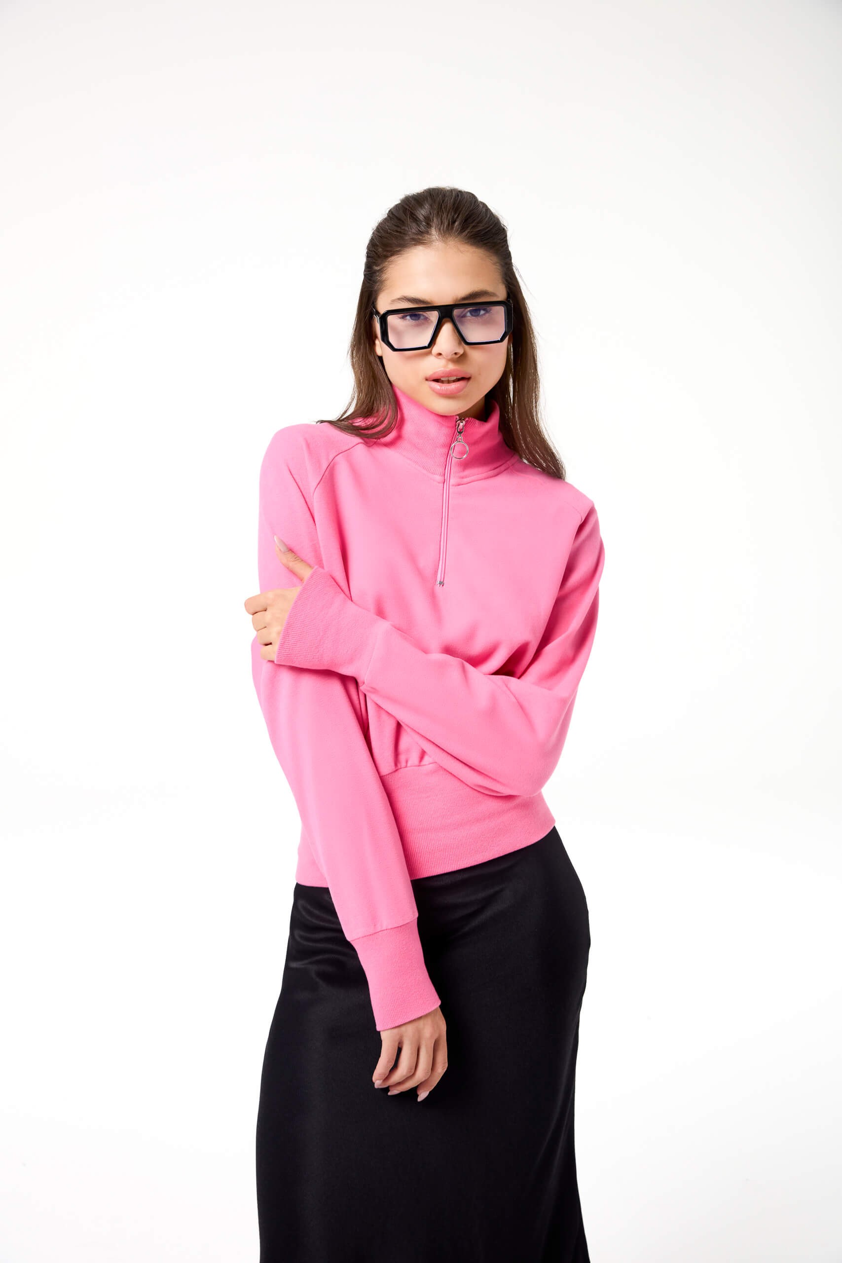 Yarım Fermuarlı Beli Lastikli Softtouch Oversize Sweatshirt