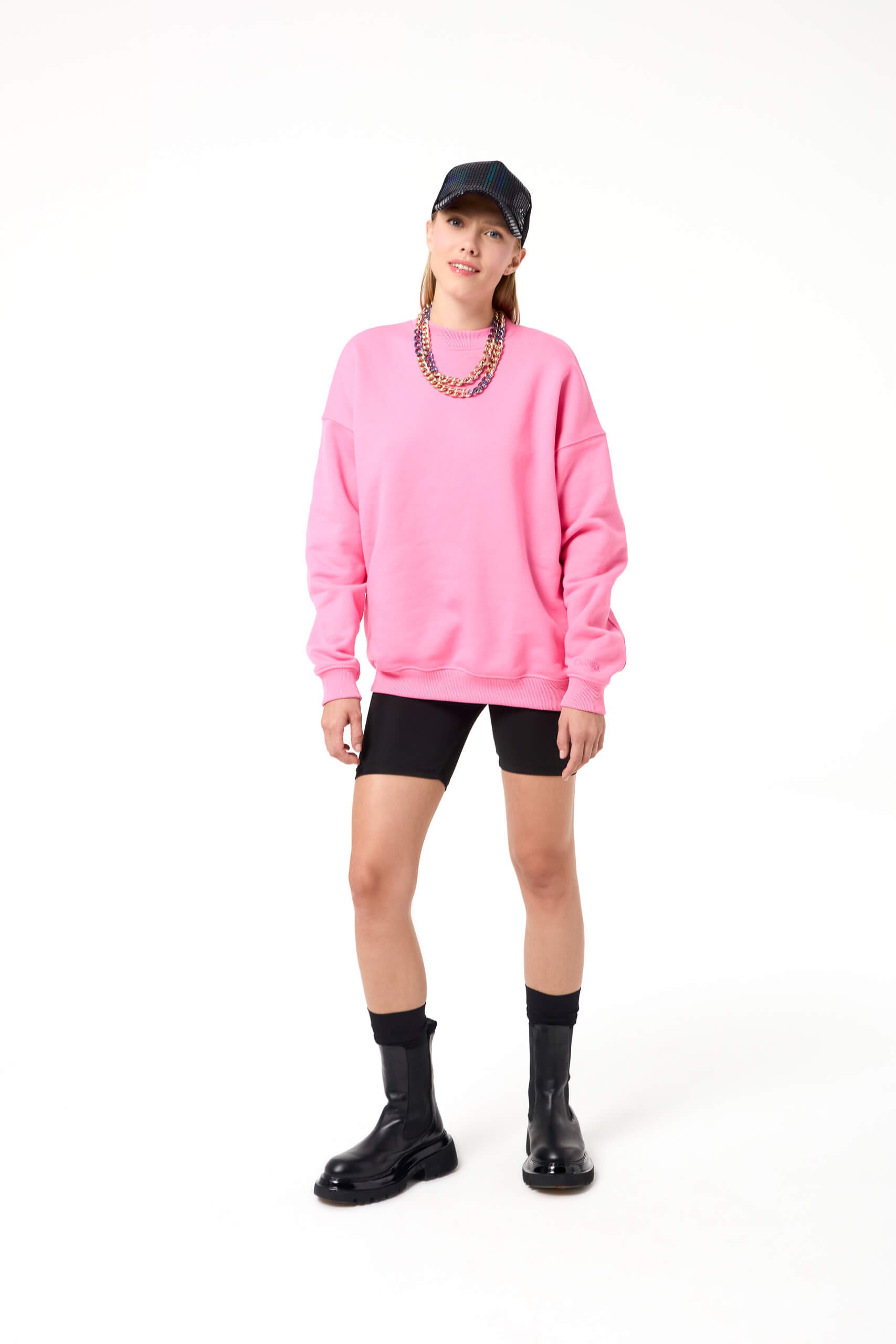 Logo Nakışlı Oversize Basic Sweatshirt - Pembe