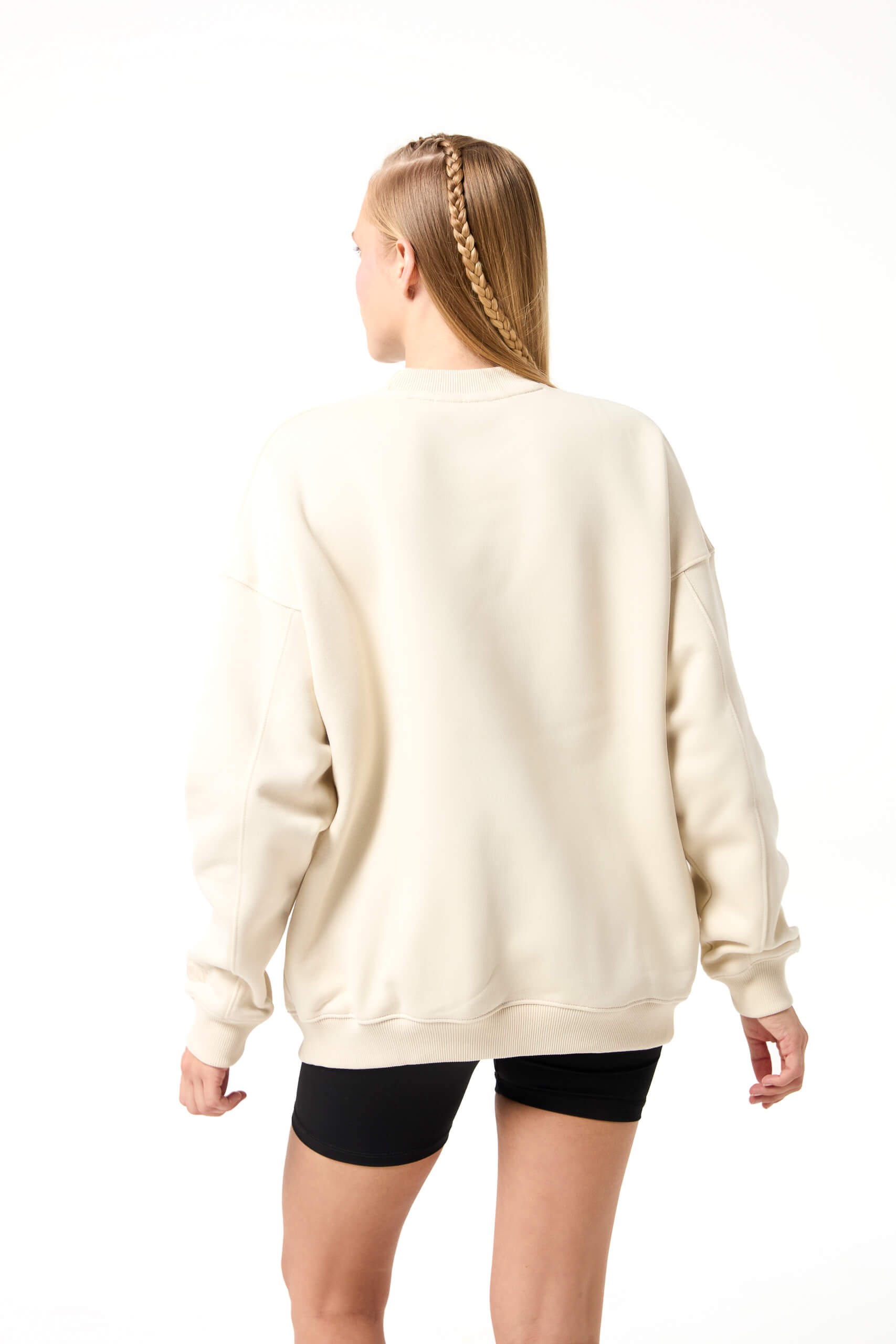 Logo Nakışlı Oversize Basic Sweatshirt - Krem