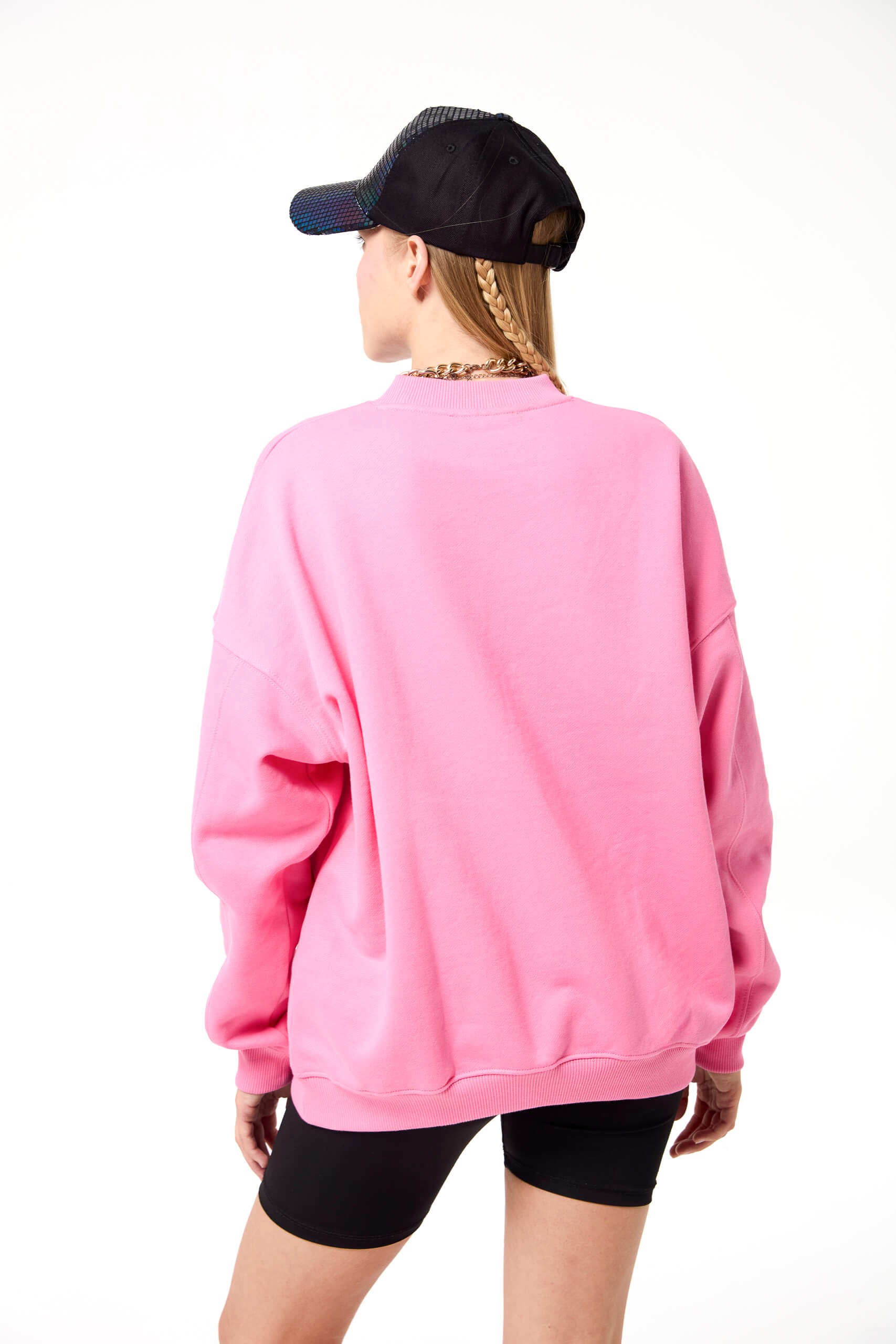 Logo Nakışlı Oversize Basic Sweatshirt - Pembe