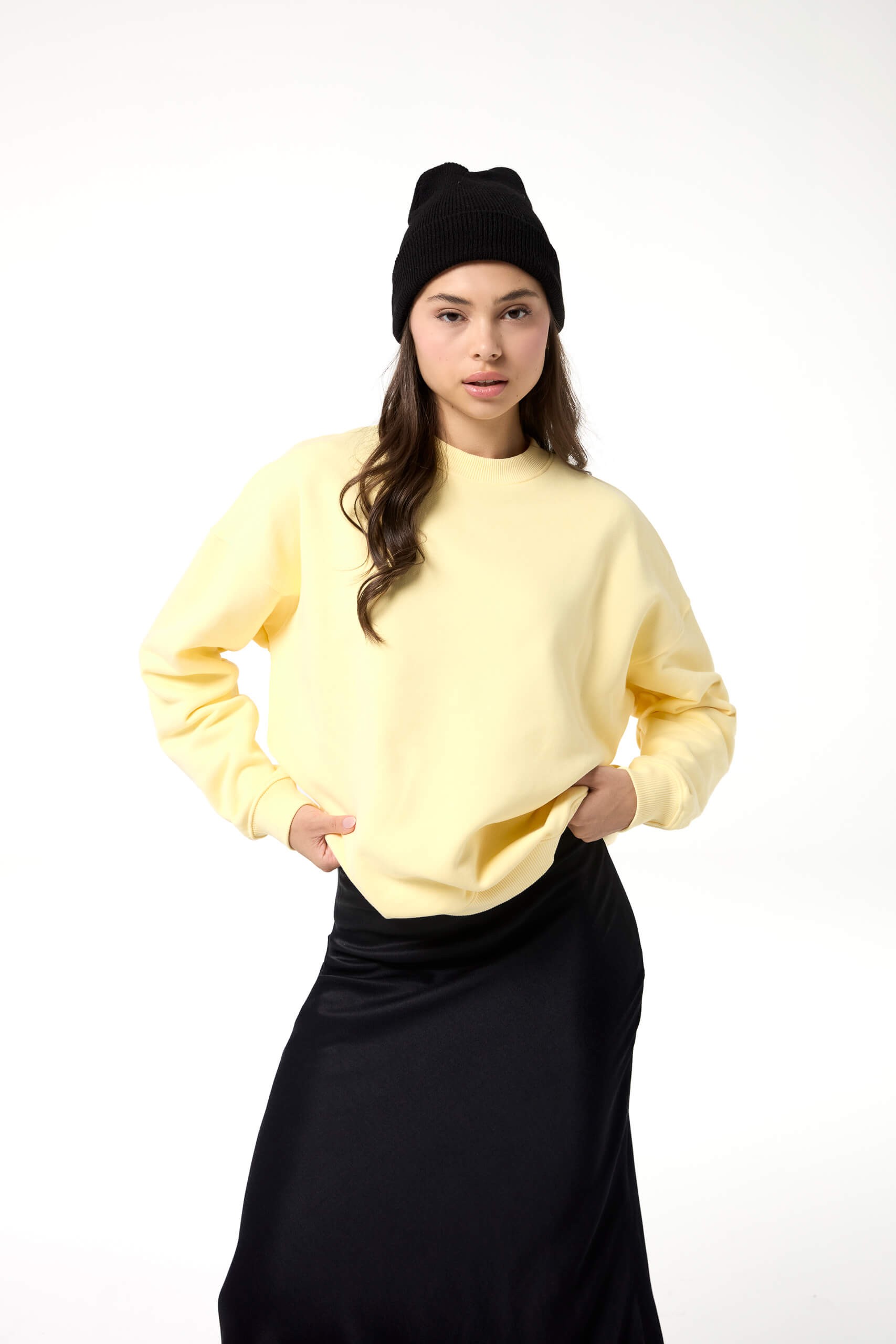 Logo Nakışlı Oversize Basic Sweatshirt - Sarı