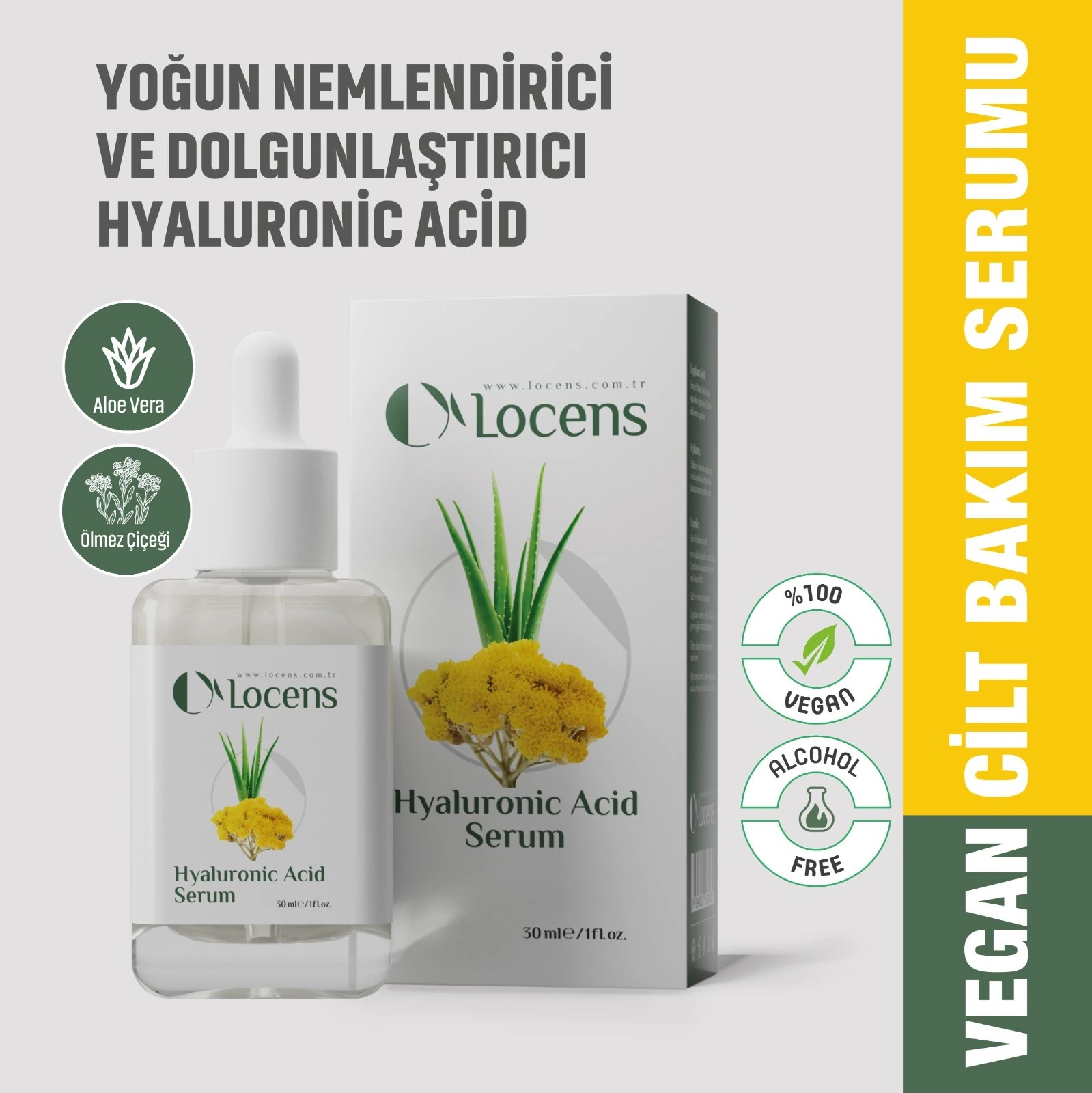 Yoğun Nemlendirici ve Dolgunlaştırıcı Hyalüronik Asit Vegan Cilt Bakım Serumu