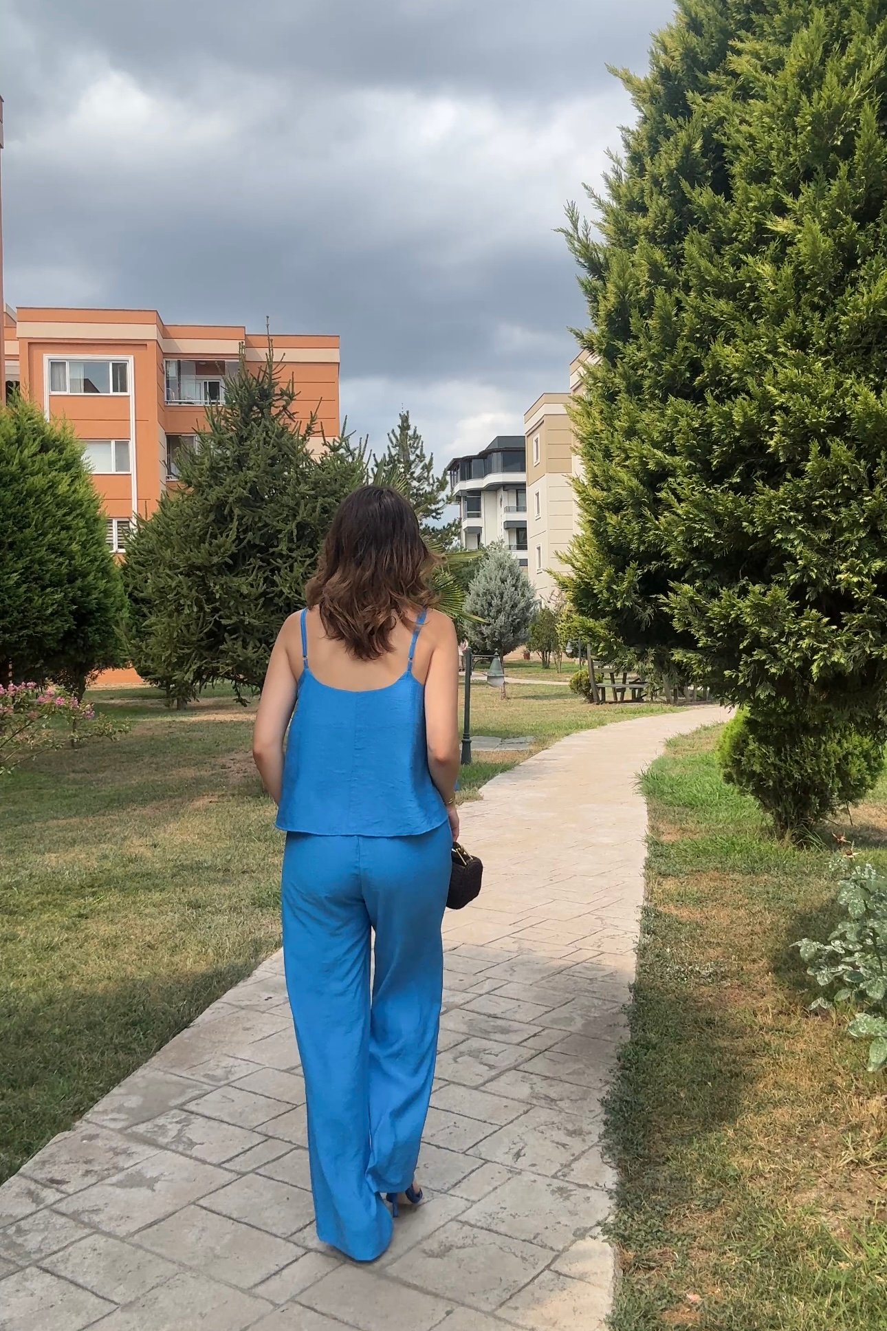 KRİNKIL KUMAŞ YÜKSEK BEL PANTOLON-BLUZ TAKIM