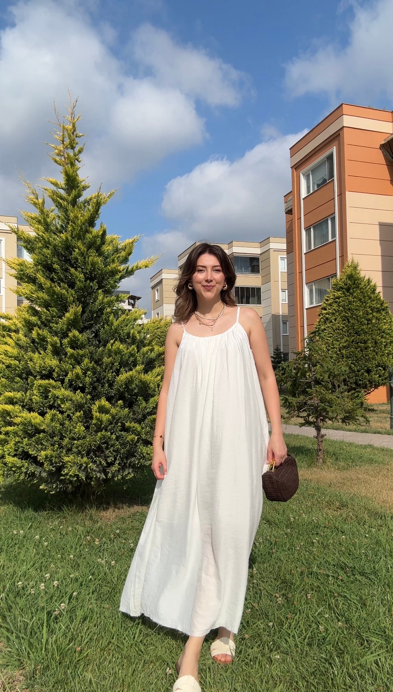 Askılı Şifon Elbise