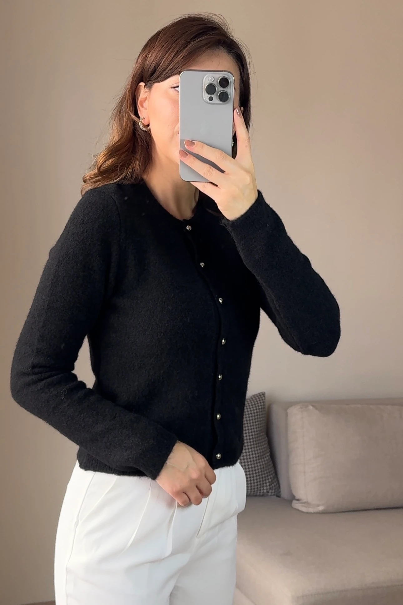 MASSİ BİSİKLET YAKA GÜMÜŞ DÜĞMELİ HIRKA - Siyah