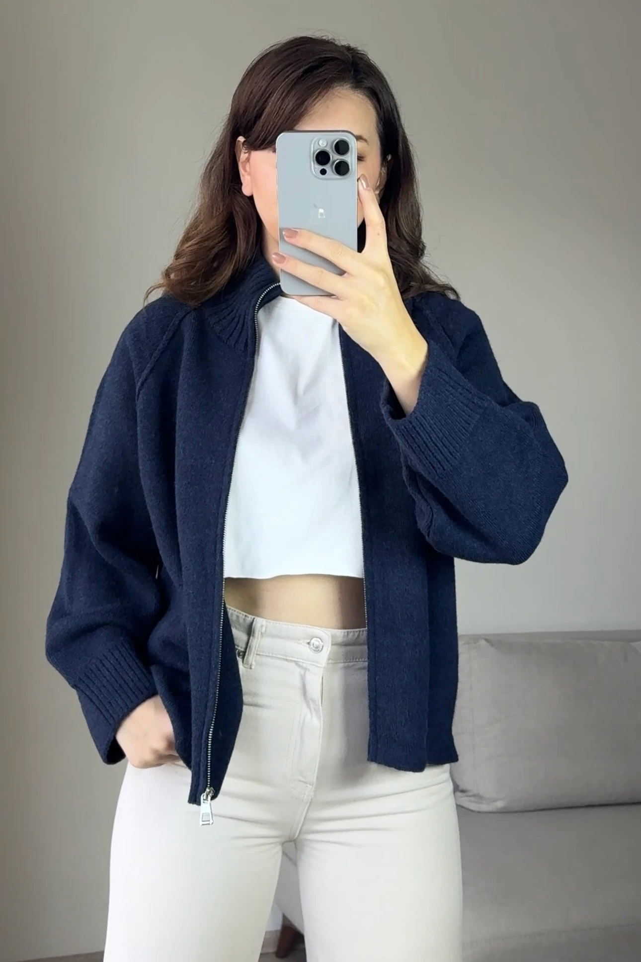 DİK YAKA FERMUARLI KALIN TRİKO HIRKA - Lacivert