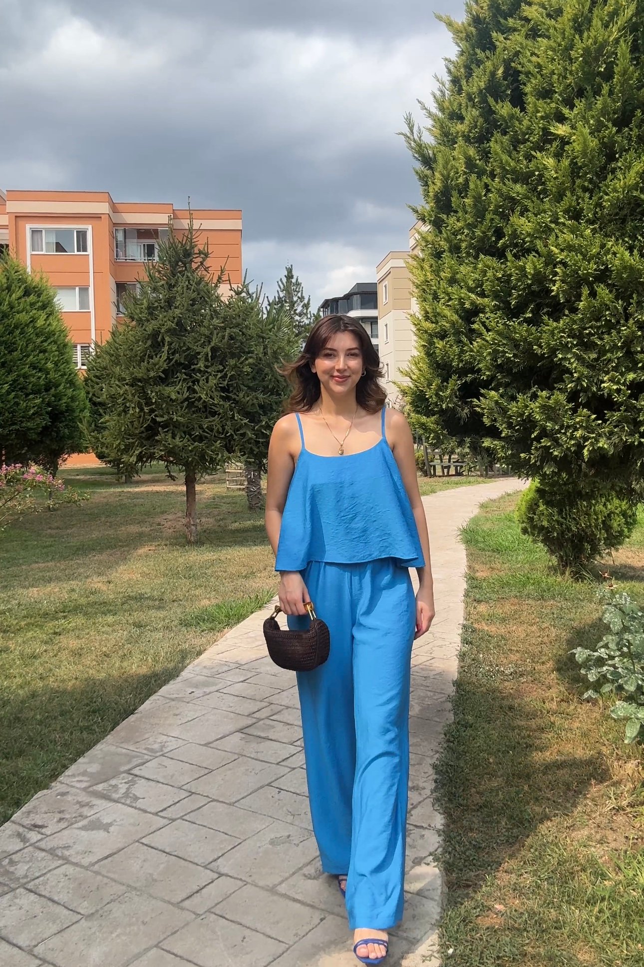 KRİNKIL KUMAŞ YÜKSEK BEL PANTOLON-BLUZ TAKIM