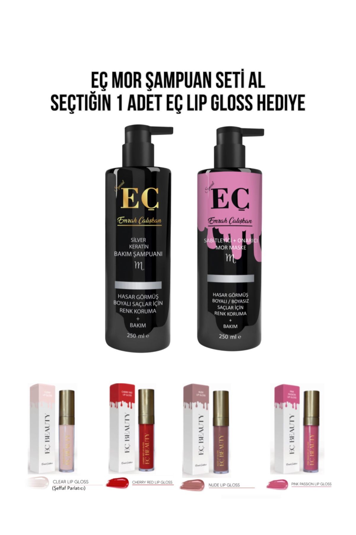 EÇ MOR ŞAMPUAN VE MOR MASKE (DUDAK PARLATICI LIP GLOSS )