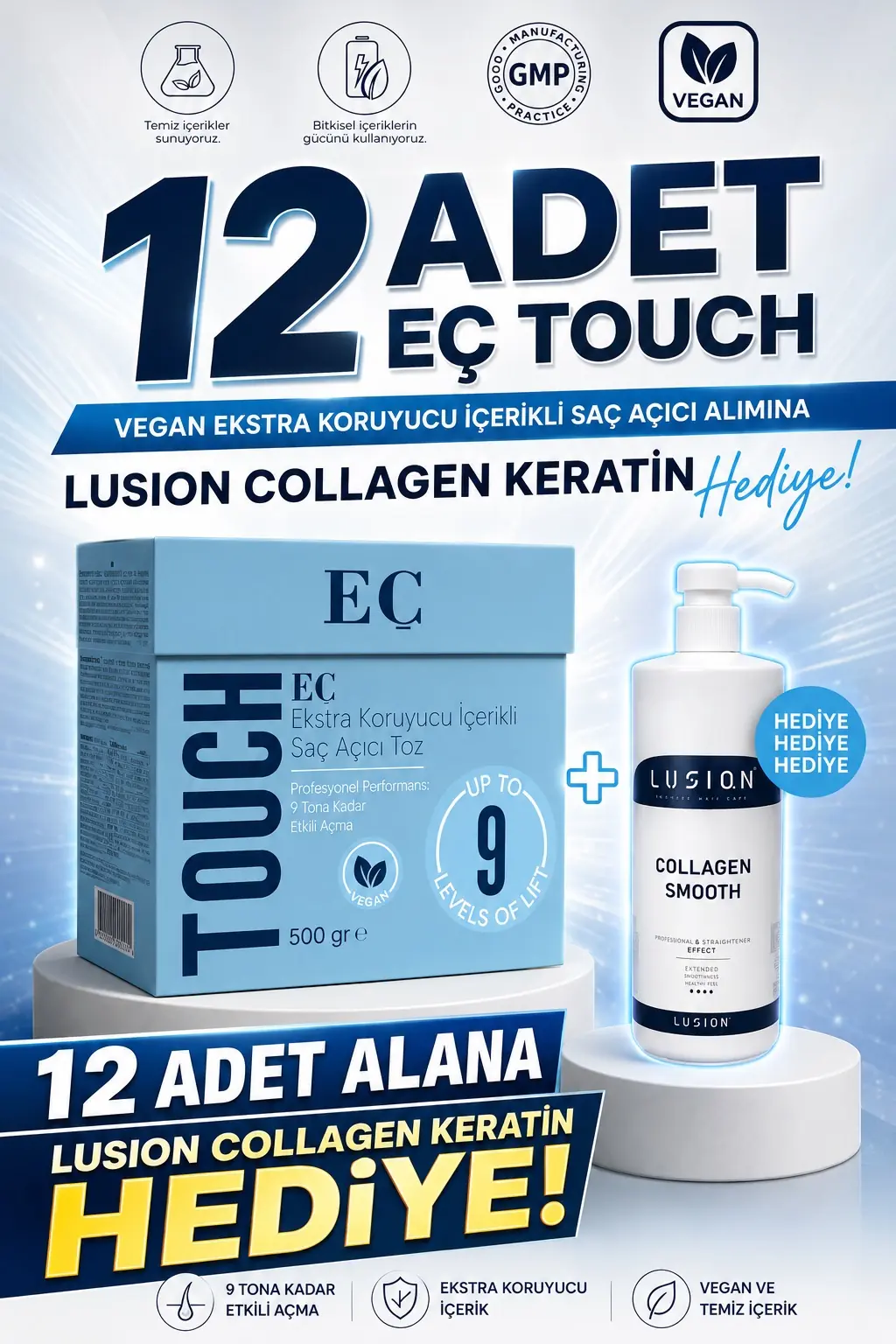 EÇ TOUCH VEGAN AÇICI 12 ADET / 1 LITRE LUSION COLLEGEN KERATIN