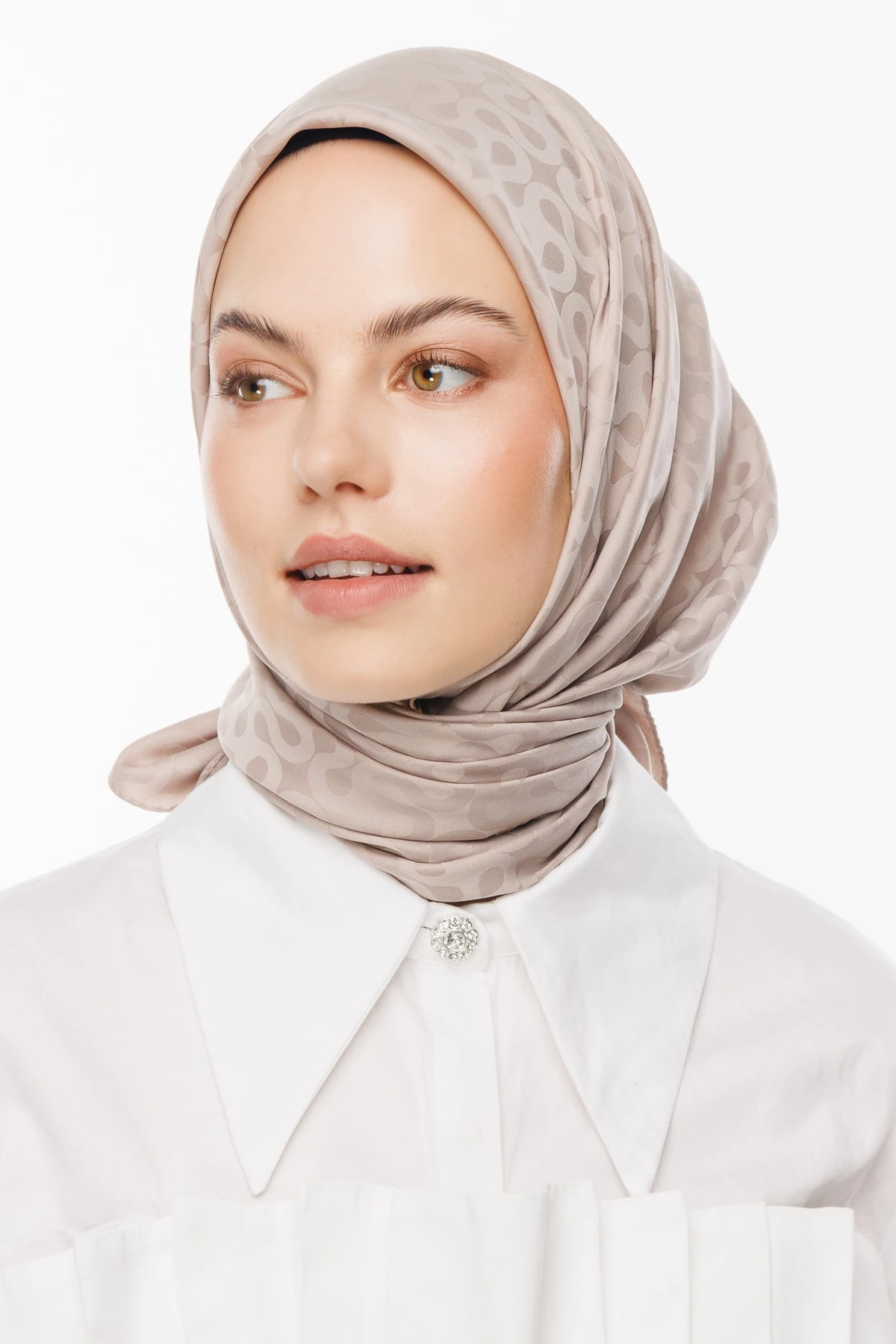 Moon Pattern Silky Jacquard Scarf - Beige
