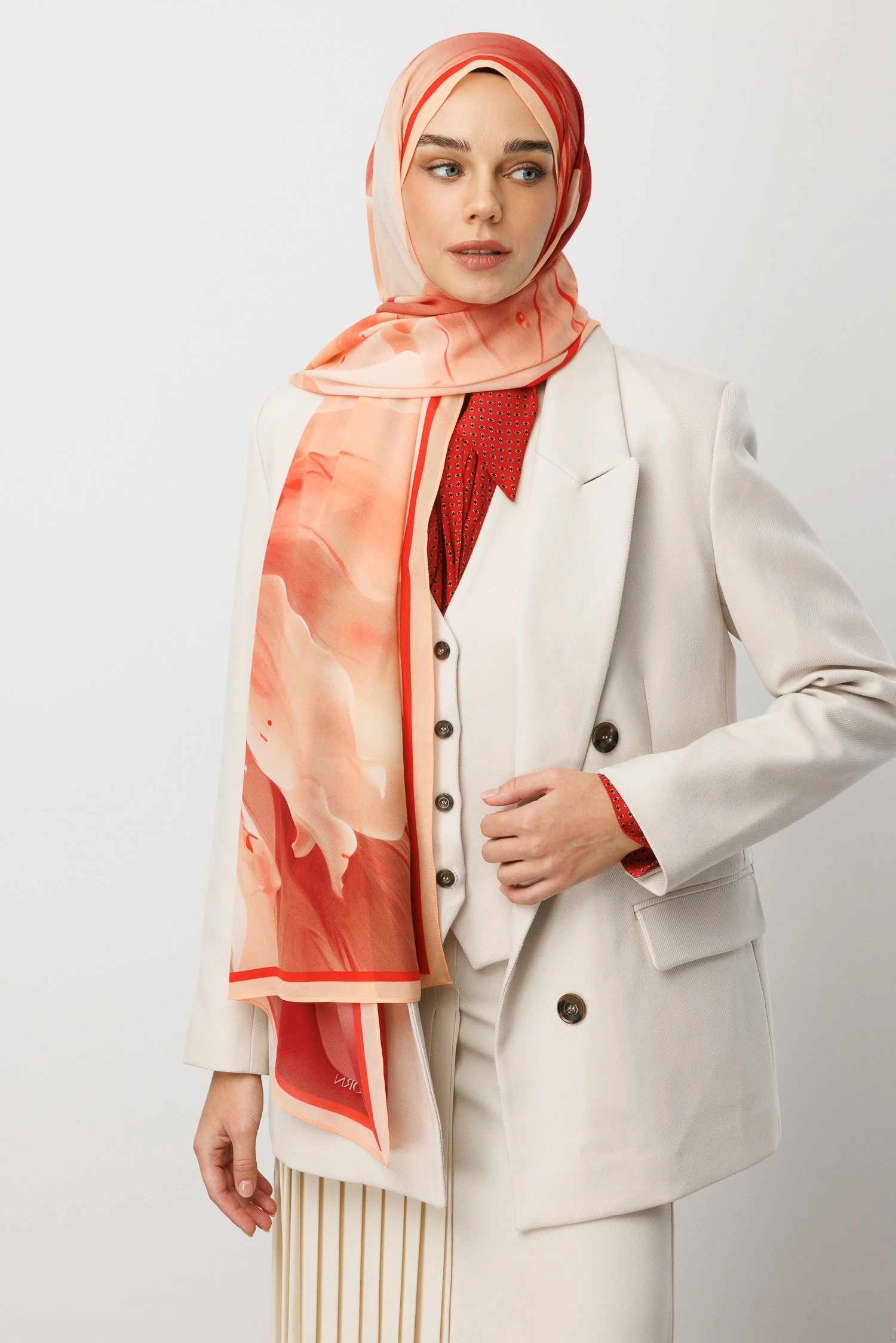 Toptan Pure Desen Hebei İpek Şal - Somon