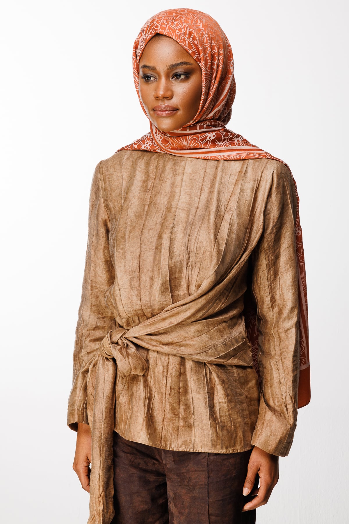 Toptan Lavin Desen Çift Taraflı Şal - Tarçın-Bej