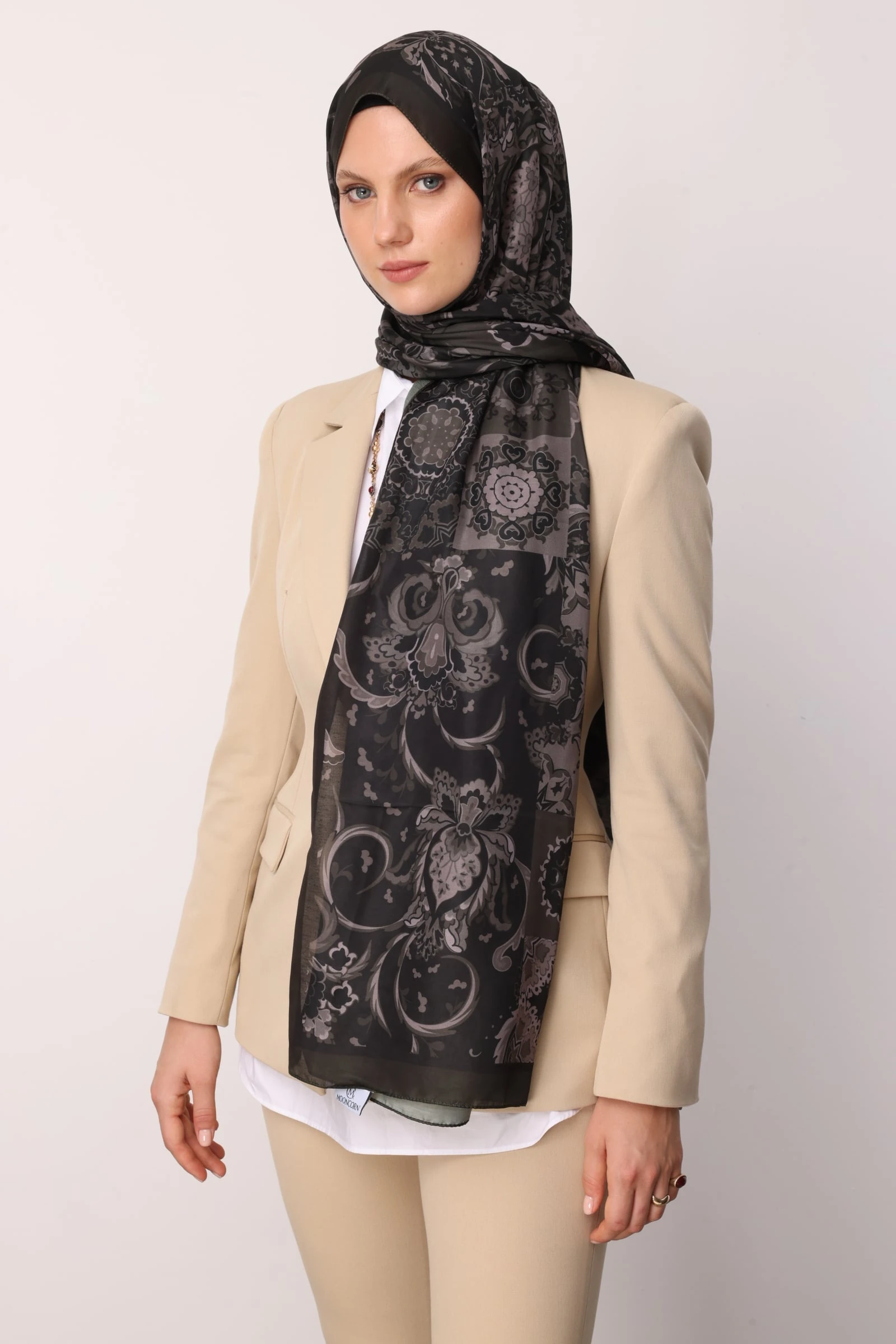 Toptan Solhar Desen Pamuk Şal - Haki