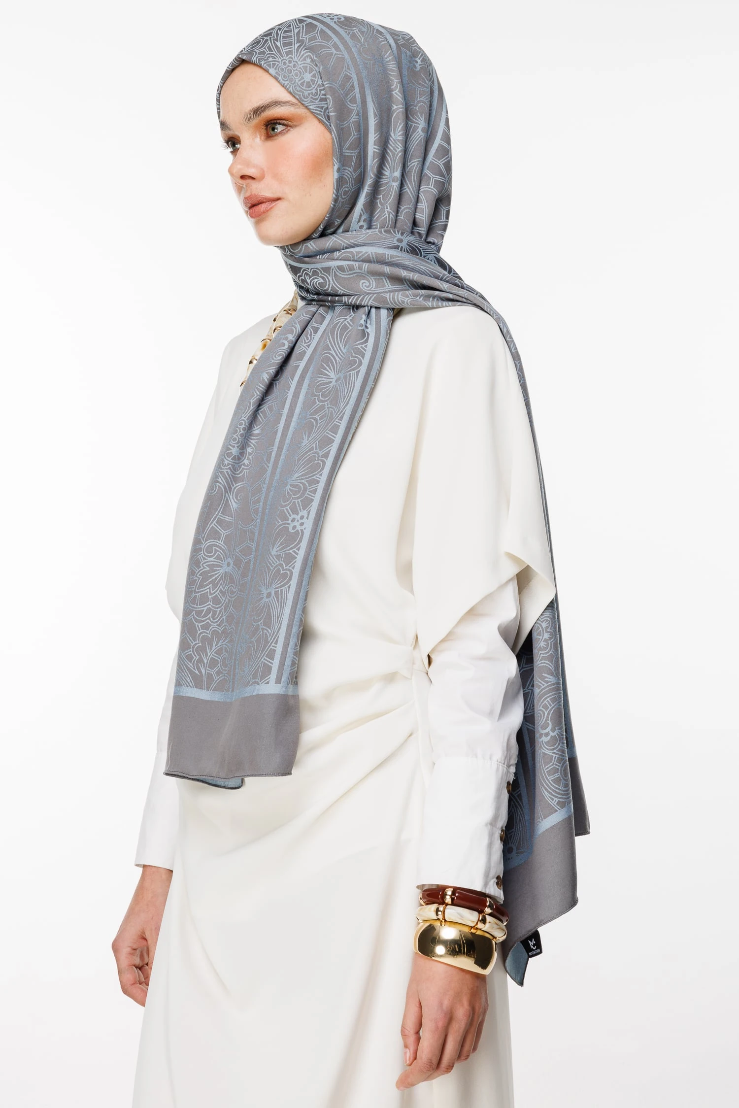 Lavin-Pattern Reversible Shawl - Dark Gray-Light Blue