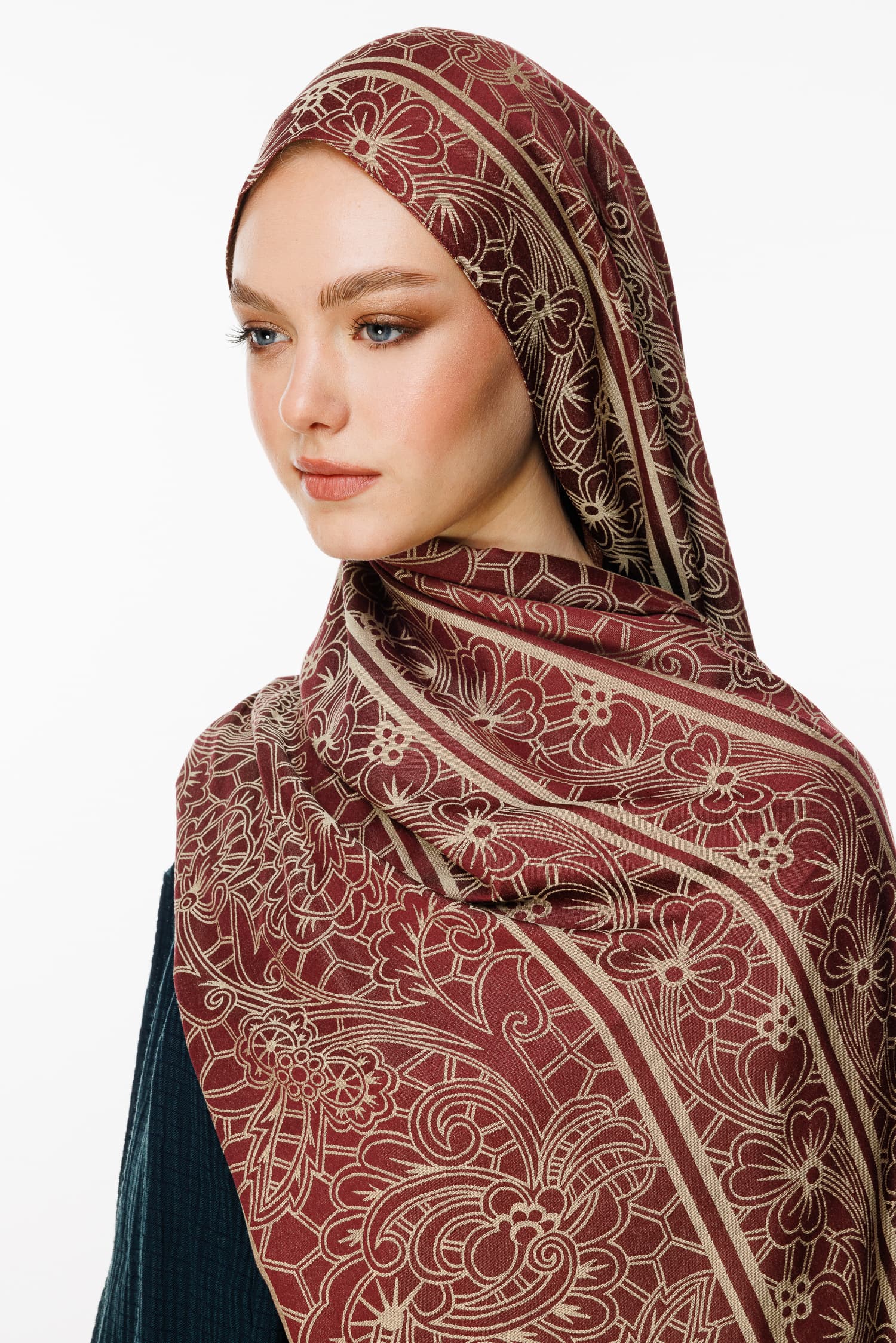 Toptan Lavin Desen Çift Taraflı Şal - Mürdüm-Somon