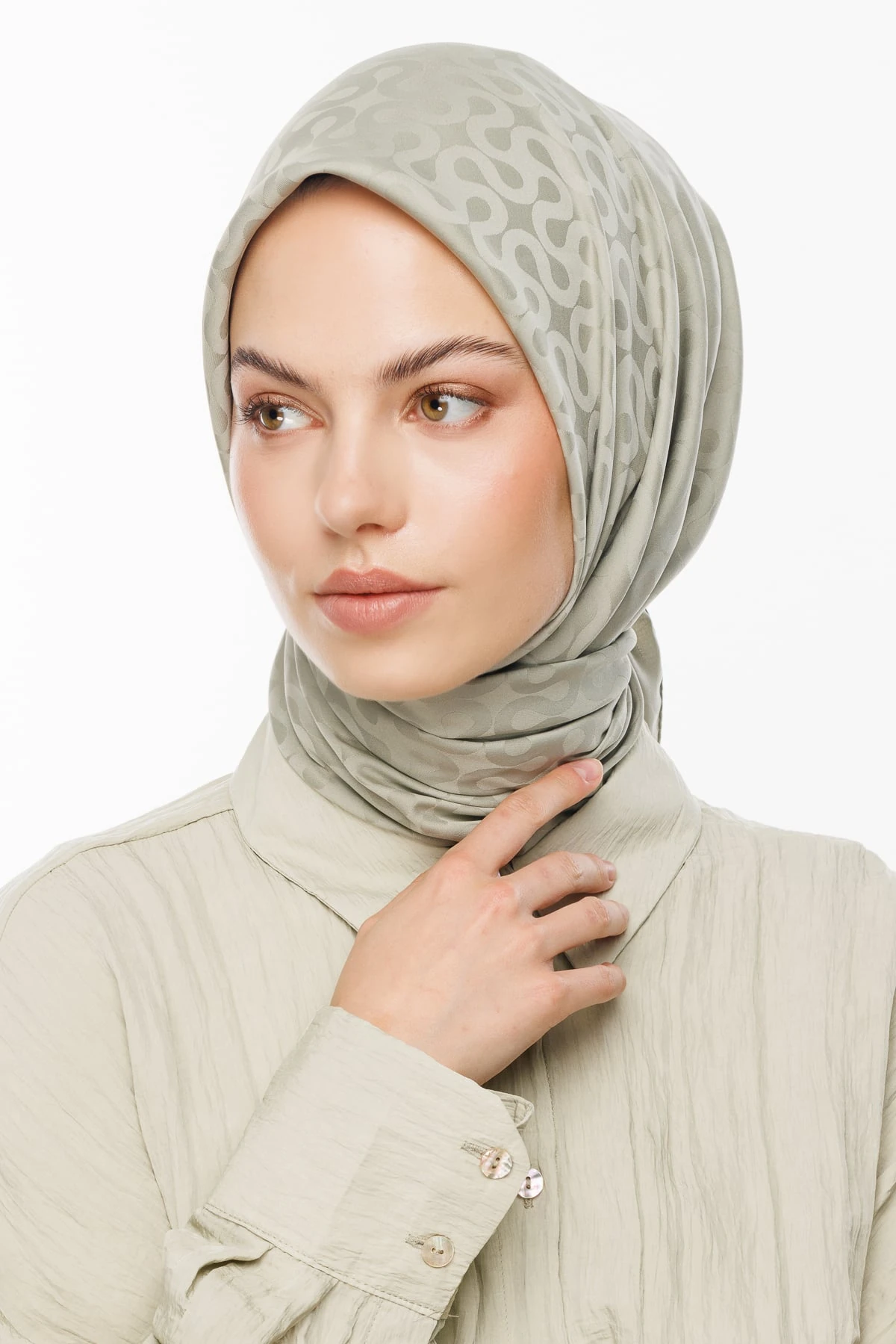 Moon Pattern Silky Jacquard Scarf - Sage