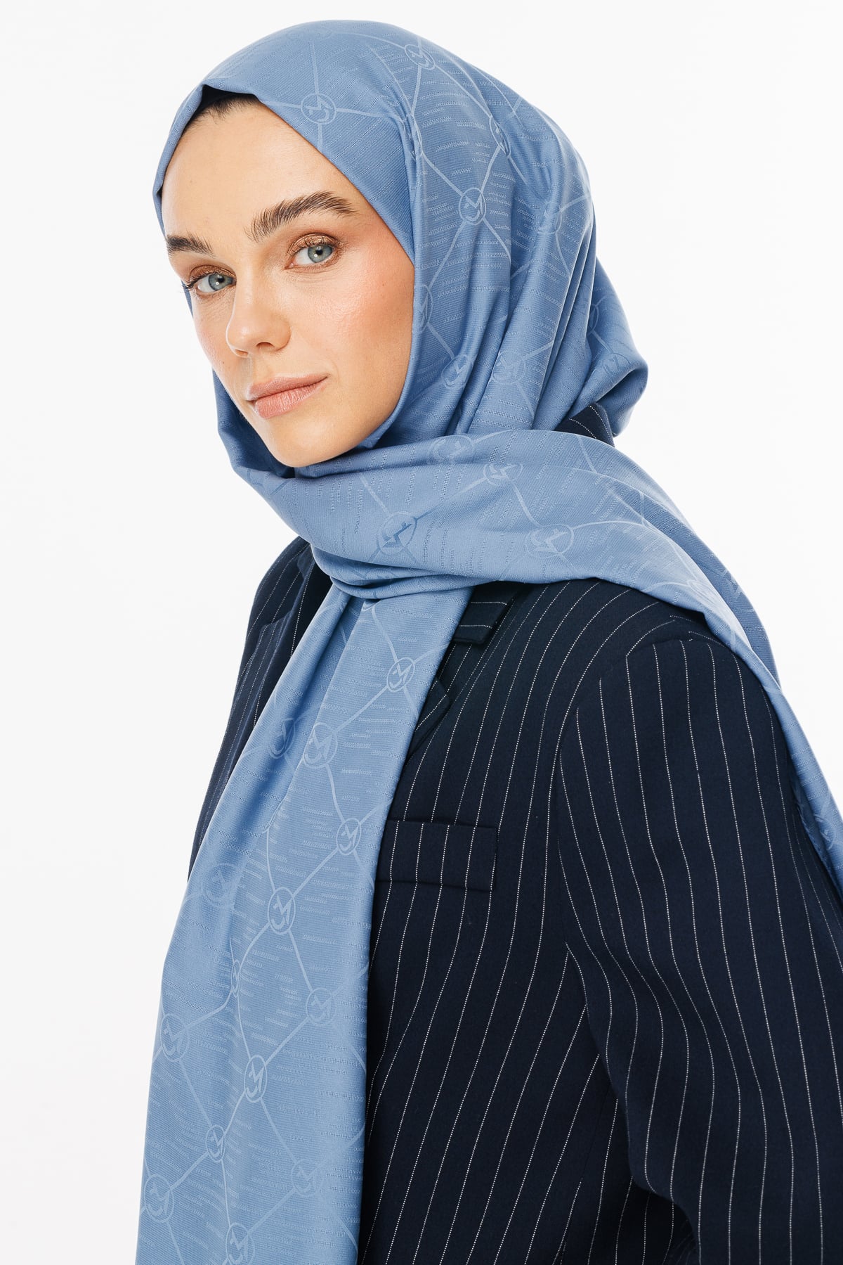 Toptan Moon Is Desen Jakar Şal - Gök Mavisi